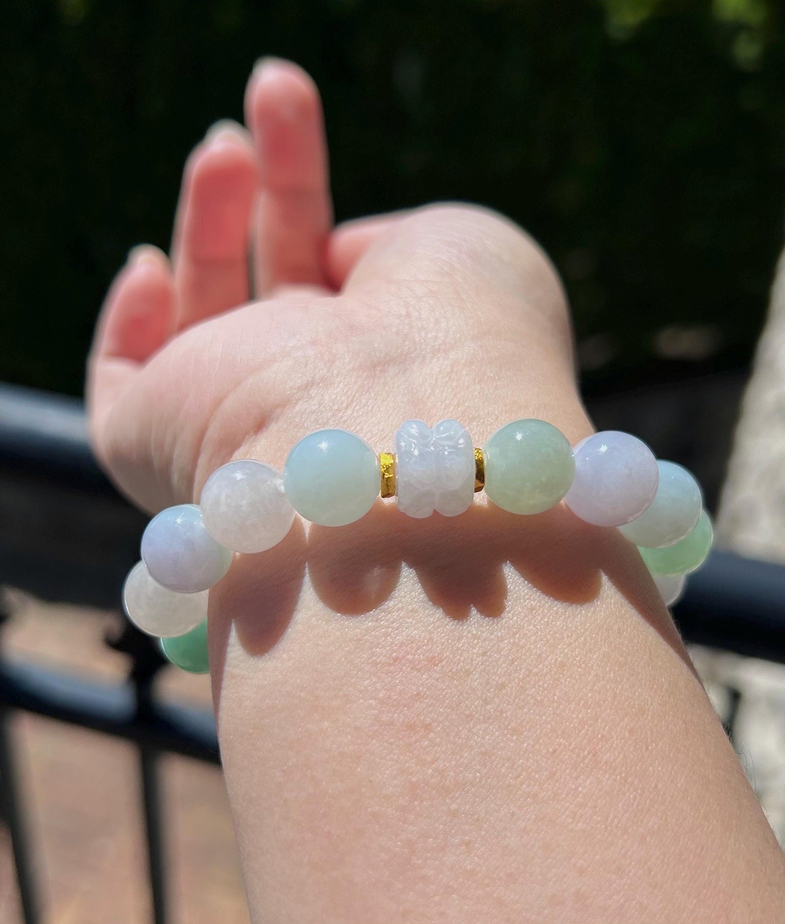 Jadeite Jade Beaded Bracelet Jewelry Gift for Her Natural Burmese Type A Icy Translucent Multicolored Rainbow 11.5mm BIG Beads Jade