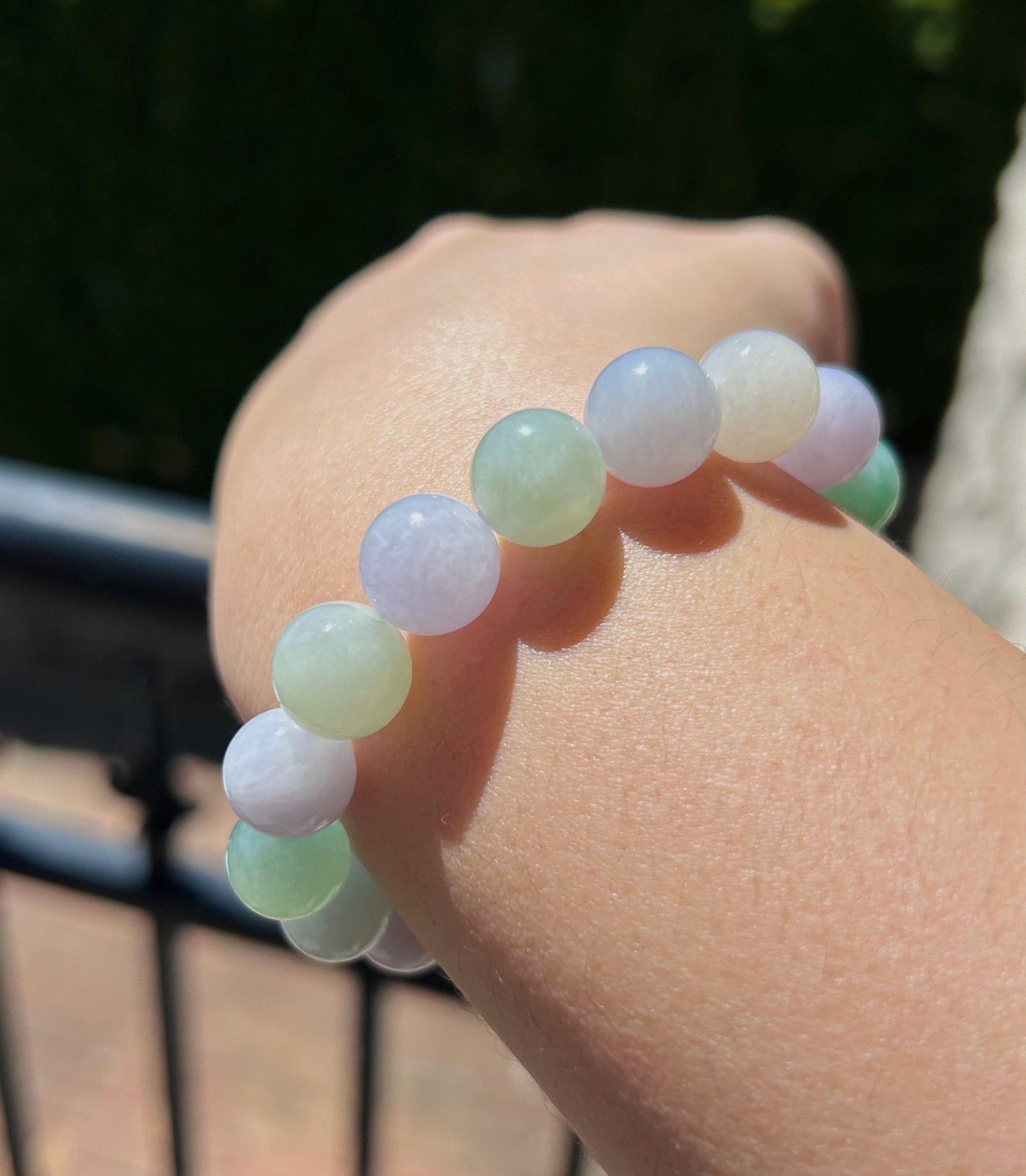 Jadeite Jade Beaded Bracelet Jewelry Gift for Her Natural Burmese Type A Icy Translucent Multicolored Rainbow 11.5mm BIG Beads Jade