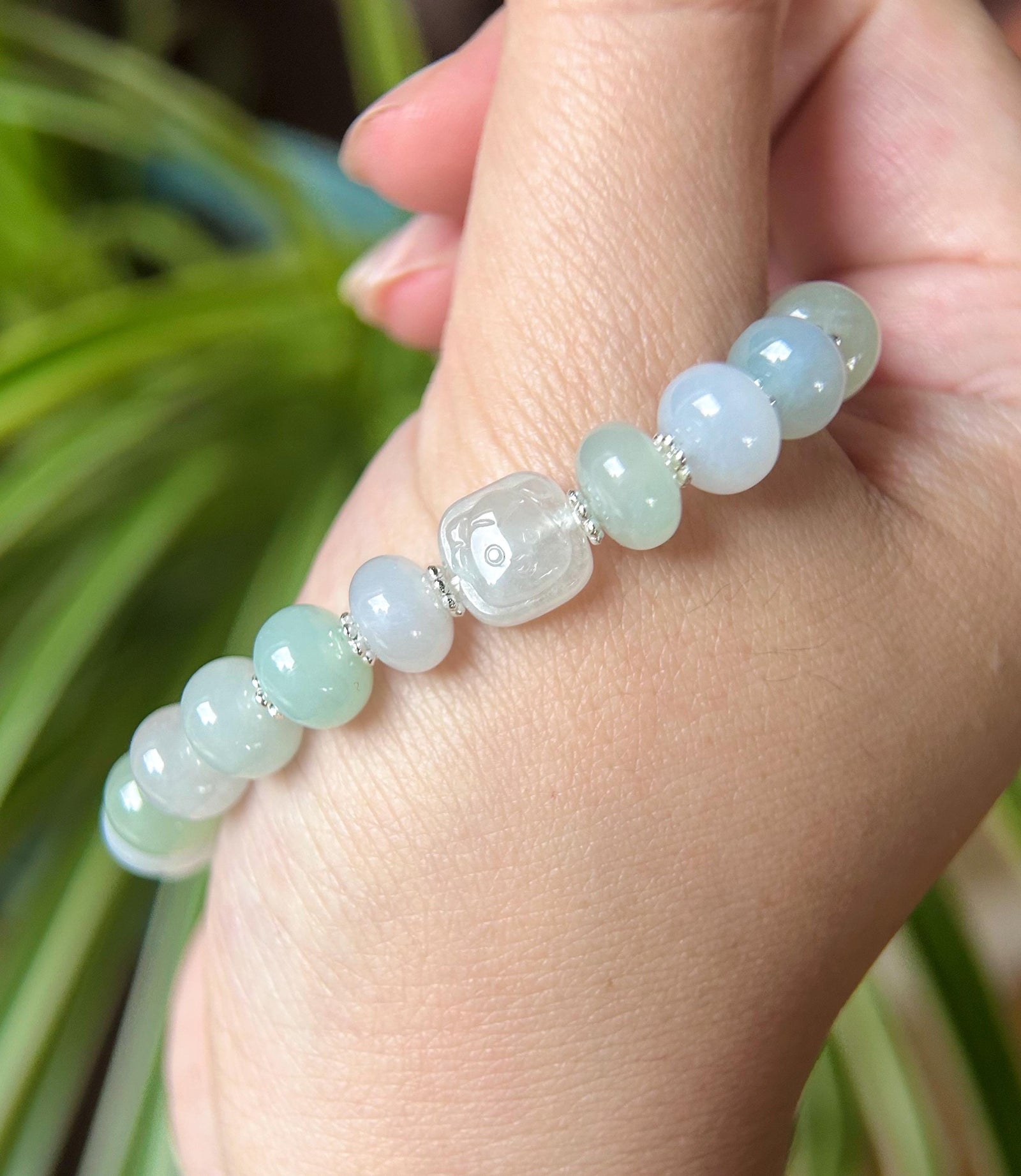 Jadeite Jade Beaded Bracelet Jewelry Gift for Her Natural Untreated Burmese Type A Highly Translucent Icy Jadeite Multicolor 8.5mm Cute Bear