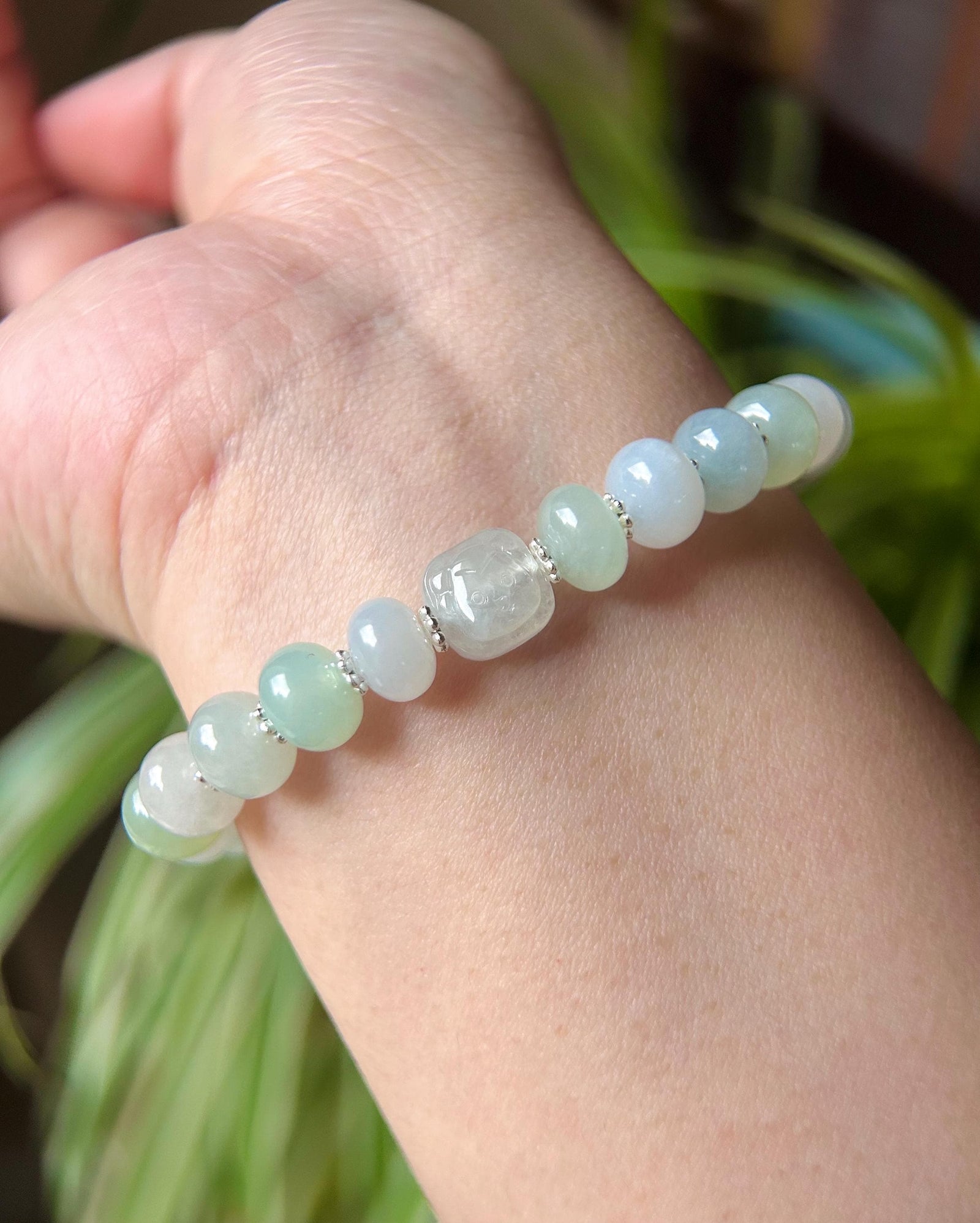 Jadeite Jade Beaded Bracelet Jewelry Gift for Her Natural Untreated Burmese Type A Highly Translucent Icy Jadeite Multicolor 8.5mm Cute Bear