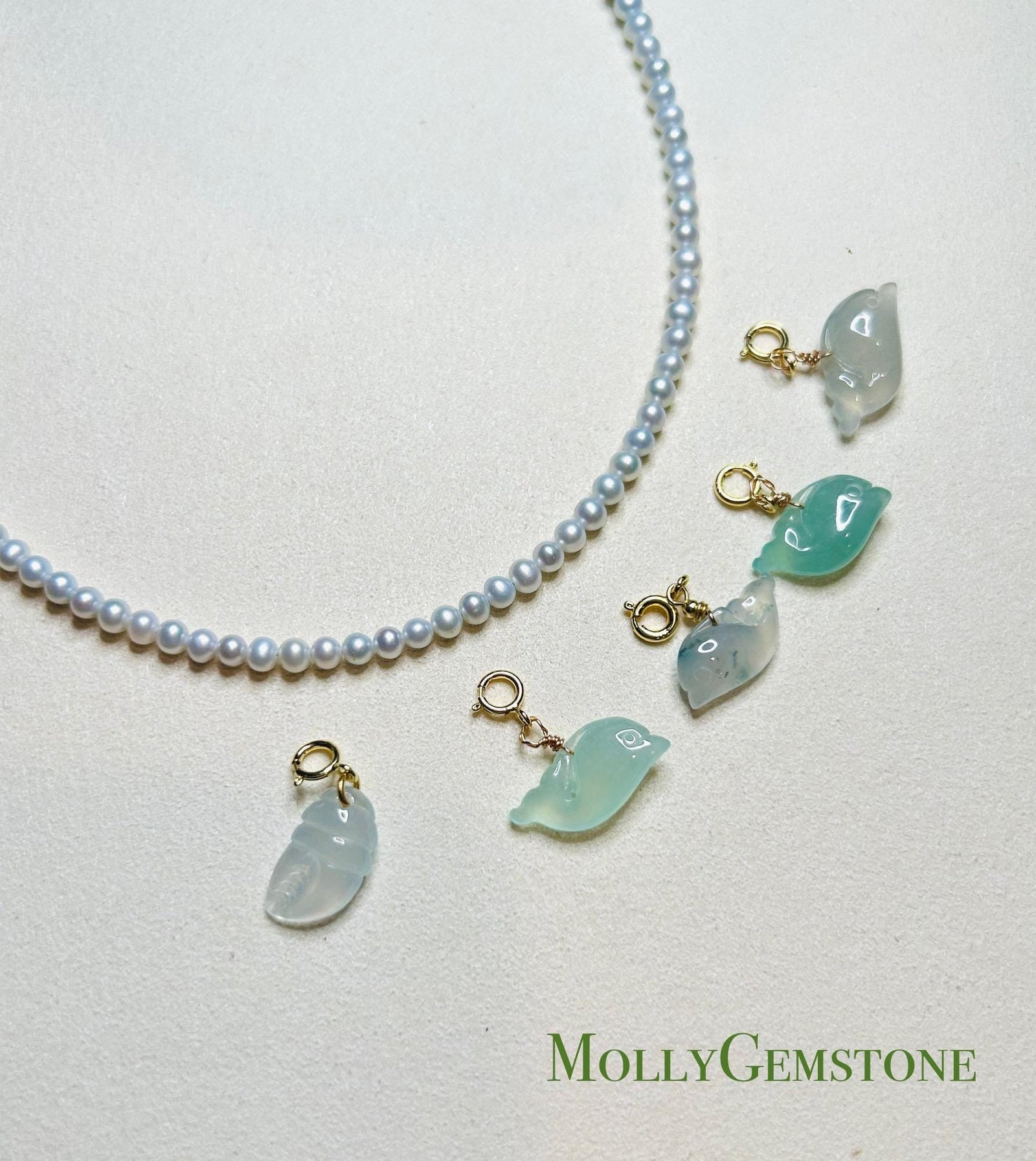 Jadeite Jade Bracelet Charm Necklace Pendant Jewelry Handmade Gift for Her Natural Untreated Burmese Type A Highly Translucent Dolphin Charm