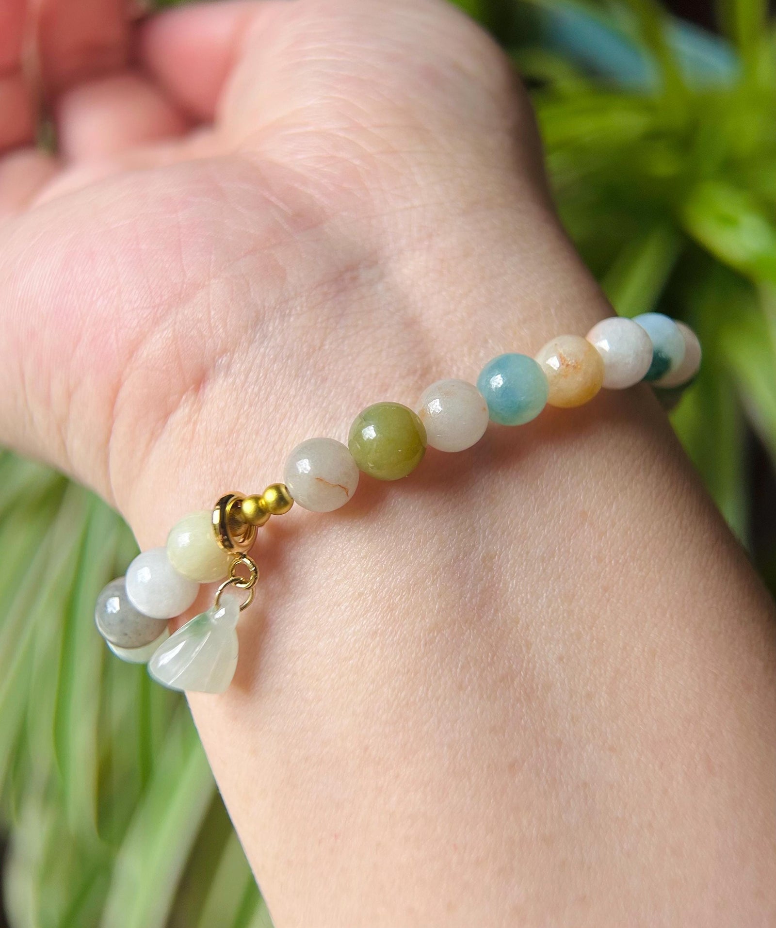 Jadeite Jade Beaded Bracelet Jewelry Gift for Her Natural Burmese Type A Icy Translucent RARE multicolored Rainbow Floral Jade 7.2mm