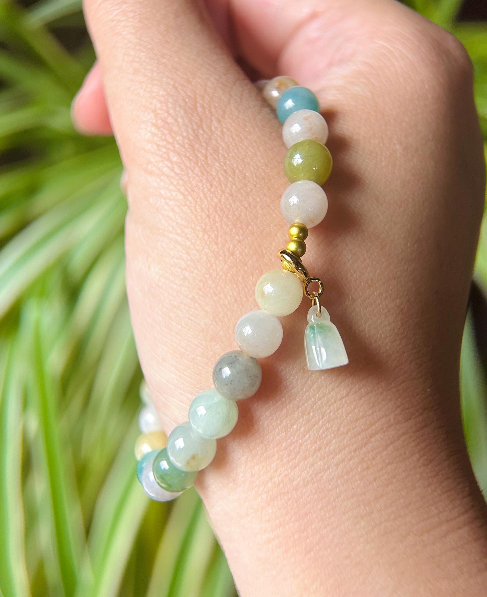 Jadeite Jade Beaded Bracelet Jewelry Gift for Her Natural Burmese Type A Icy Translucent RARE multicolored Rainbow Floral Jade 7.2mm