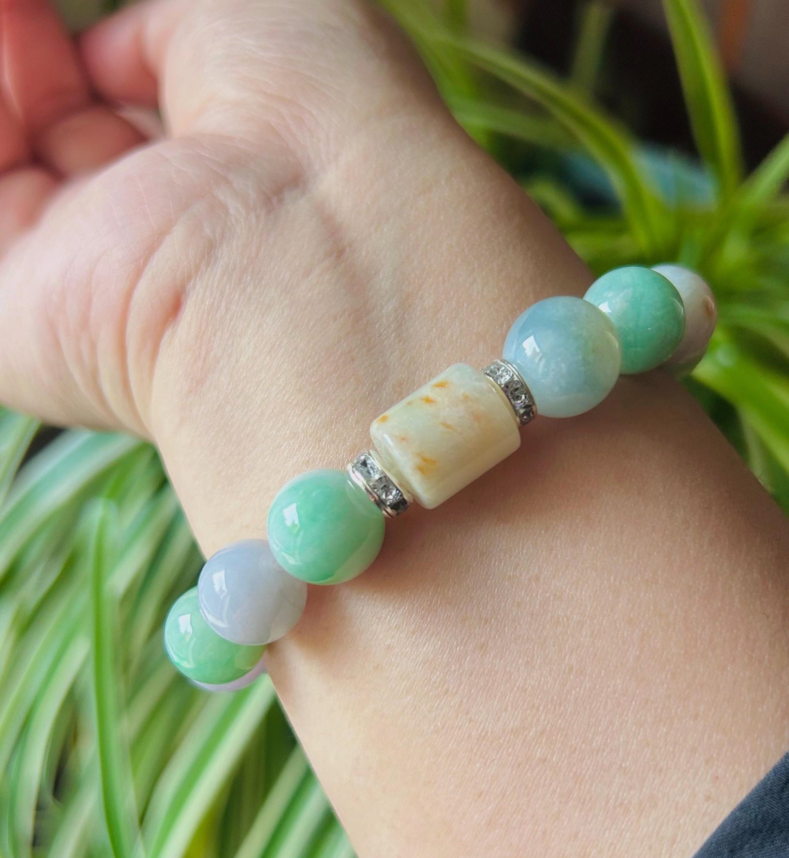 Jadeite Jade Beaded Bracelet Jewelry Gift for Her Natural Burmese Type A Icy Gelatinous RARE Multicolored Rainbow Floral 12mm BIG Beads