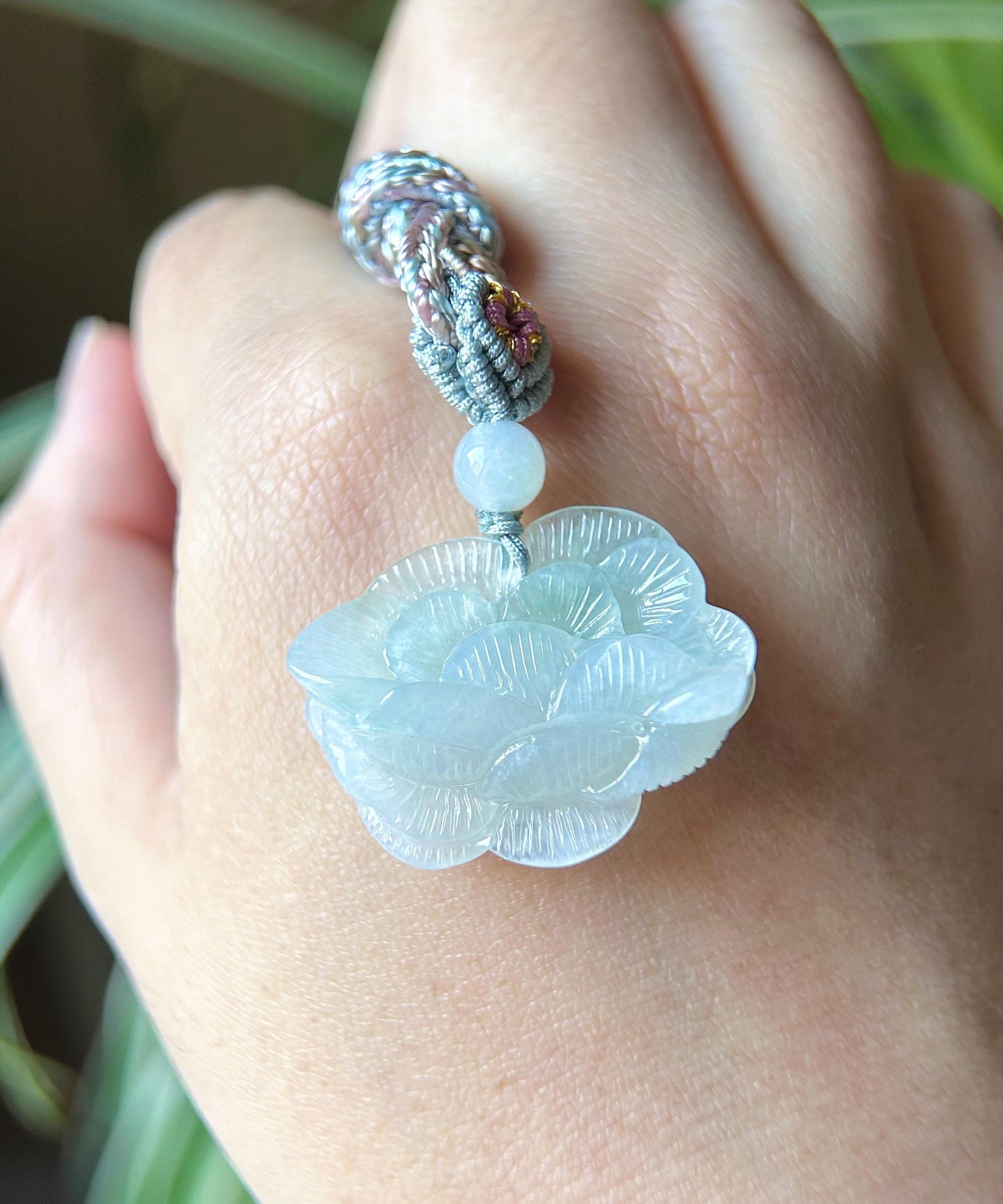 Certified Jadeite Jade Lotus Pendant Necklace Jewelry Gift for Her Natural Burmese Translucent Type A Icy Green Jade Hand-carved Lotus Jade