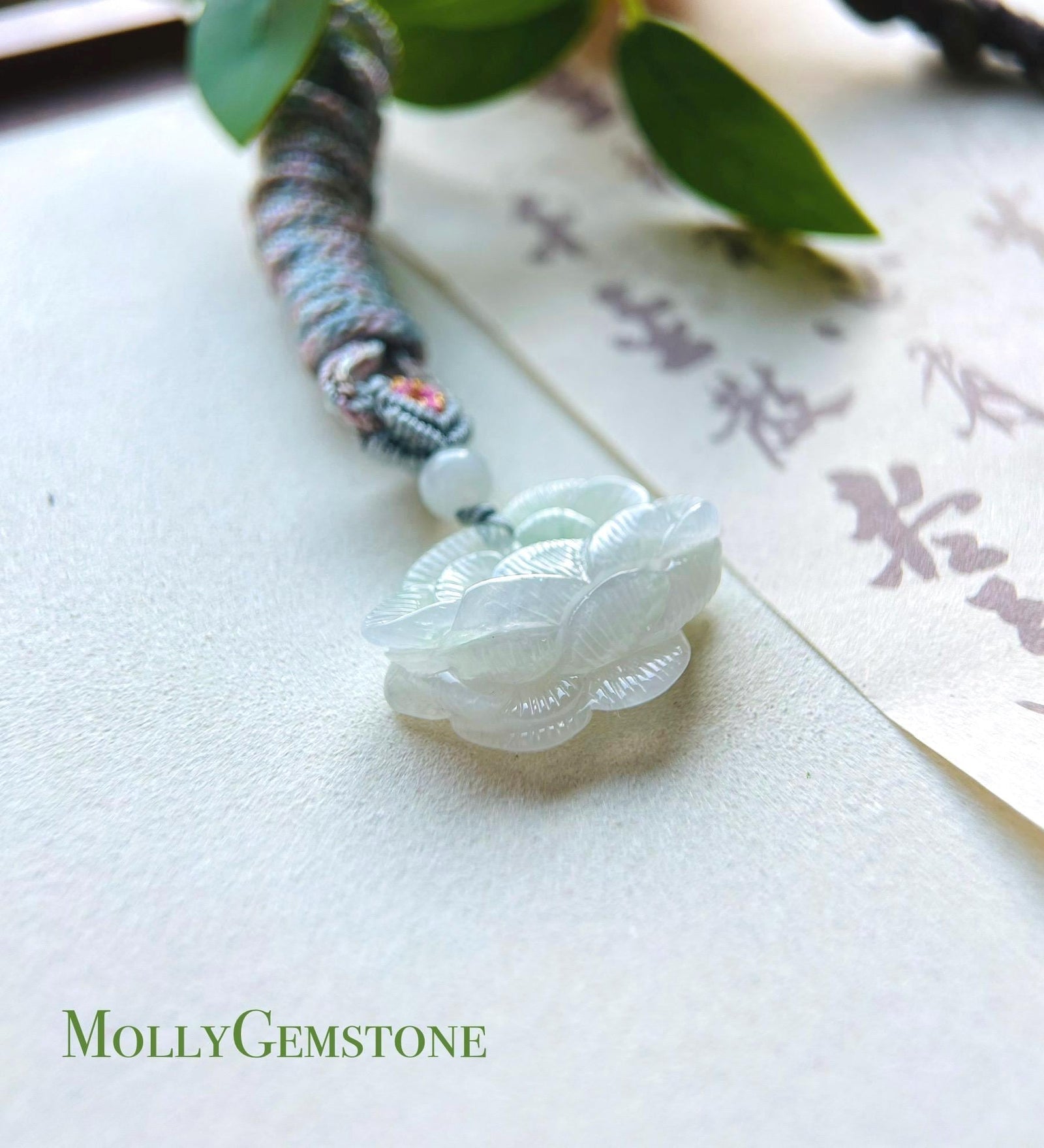 Certified Jadeite Jade Lotus Pendant Necklace Jewelry Gift for Her Natural Burmese Translucent Type A Icy Green Jade Hand-carved Lotus Jade