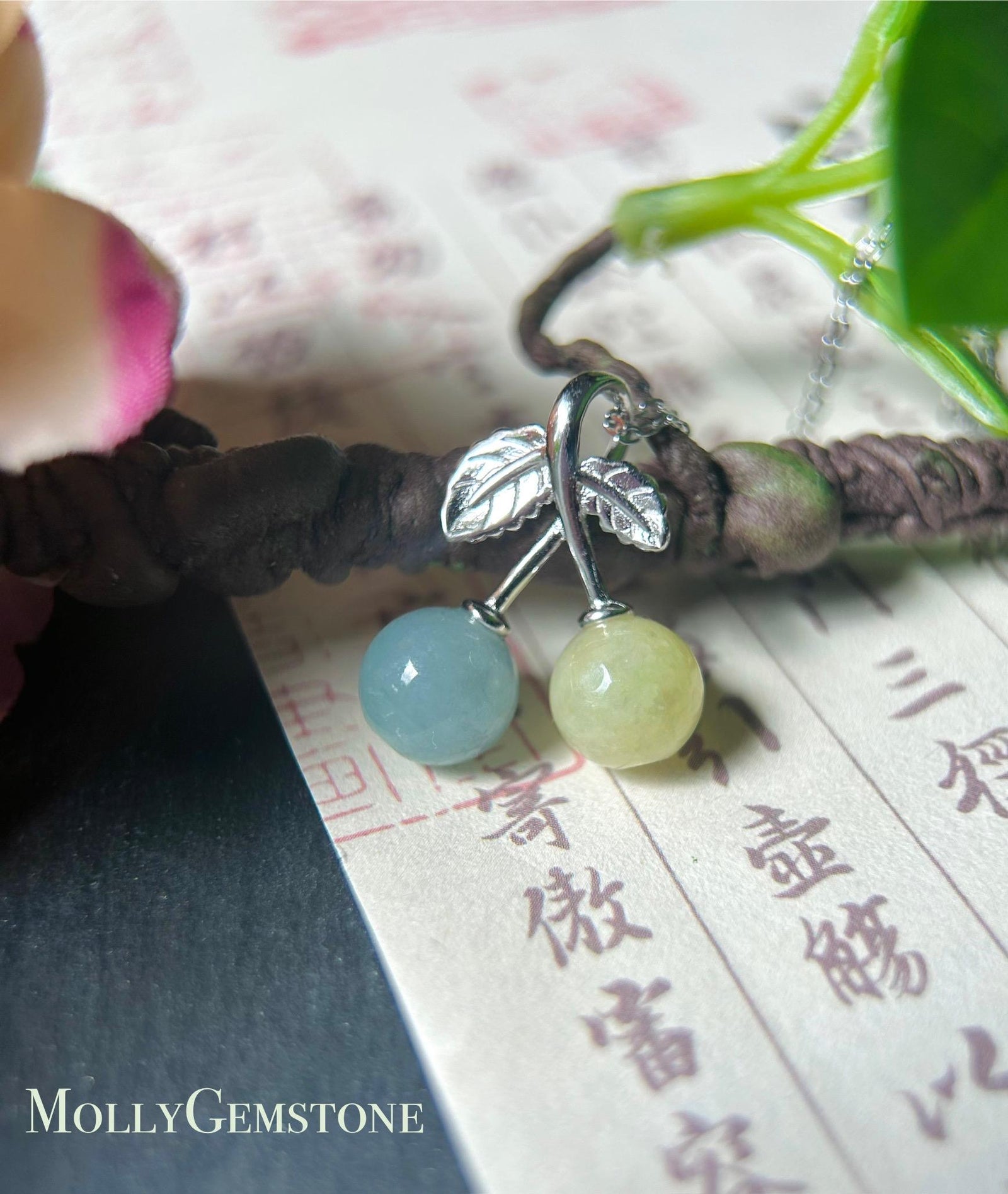 Jadeite Jade Pendant Dainty Fruit Necklace Jewelry Gift for Her Burmese Untreated Type A Icy Translucent Multicolor Jade Sterling Silver