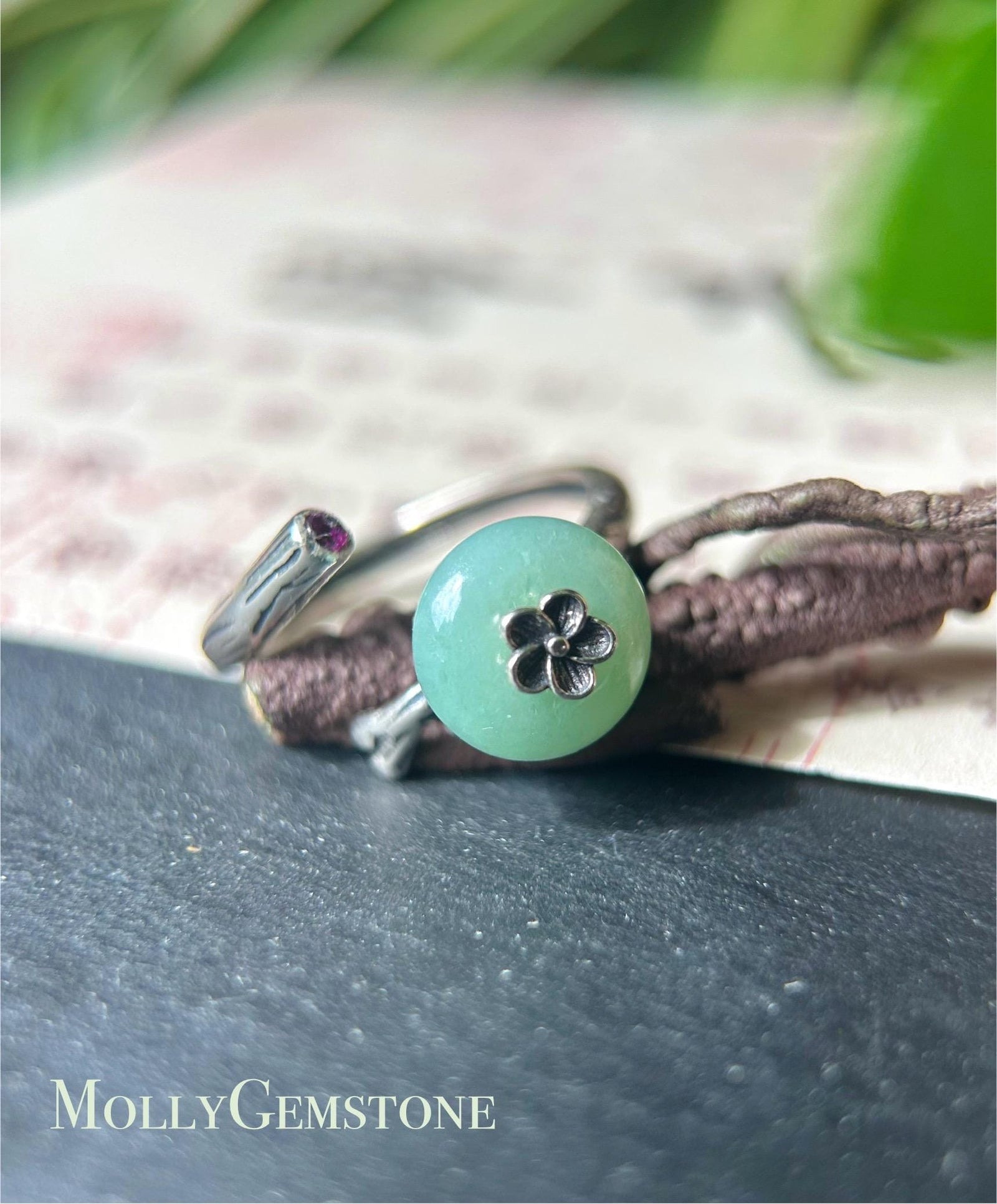 Natural Jadeite Jade Lucky Donut Ring Jewelry Gift for Her Burmese Type A Icy Gelatinous Green Peace Buckle Adjustable Sterling Silver Ring