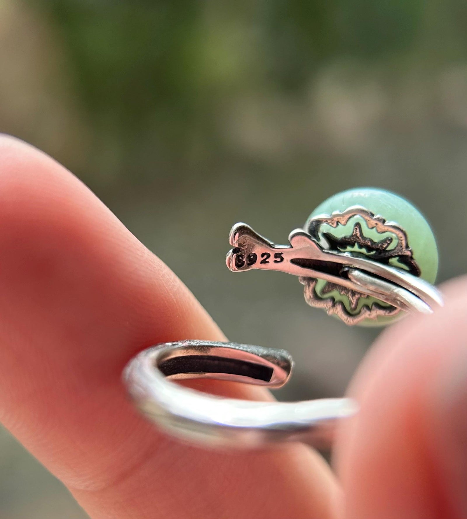 Natural Jadeite Jade Lucky Donut Ring Jewelry Gift for Her Burmese Type A Icy Gelatinous Green Peace Buckle Adjustable Sterling Silver Ring