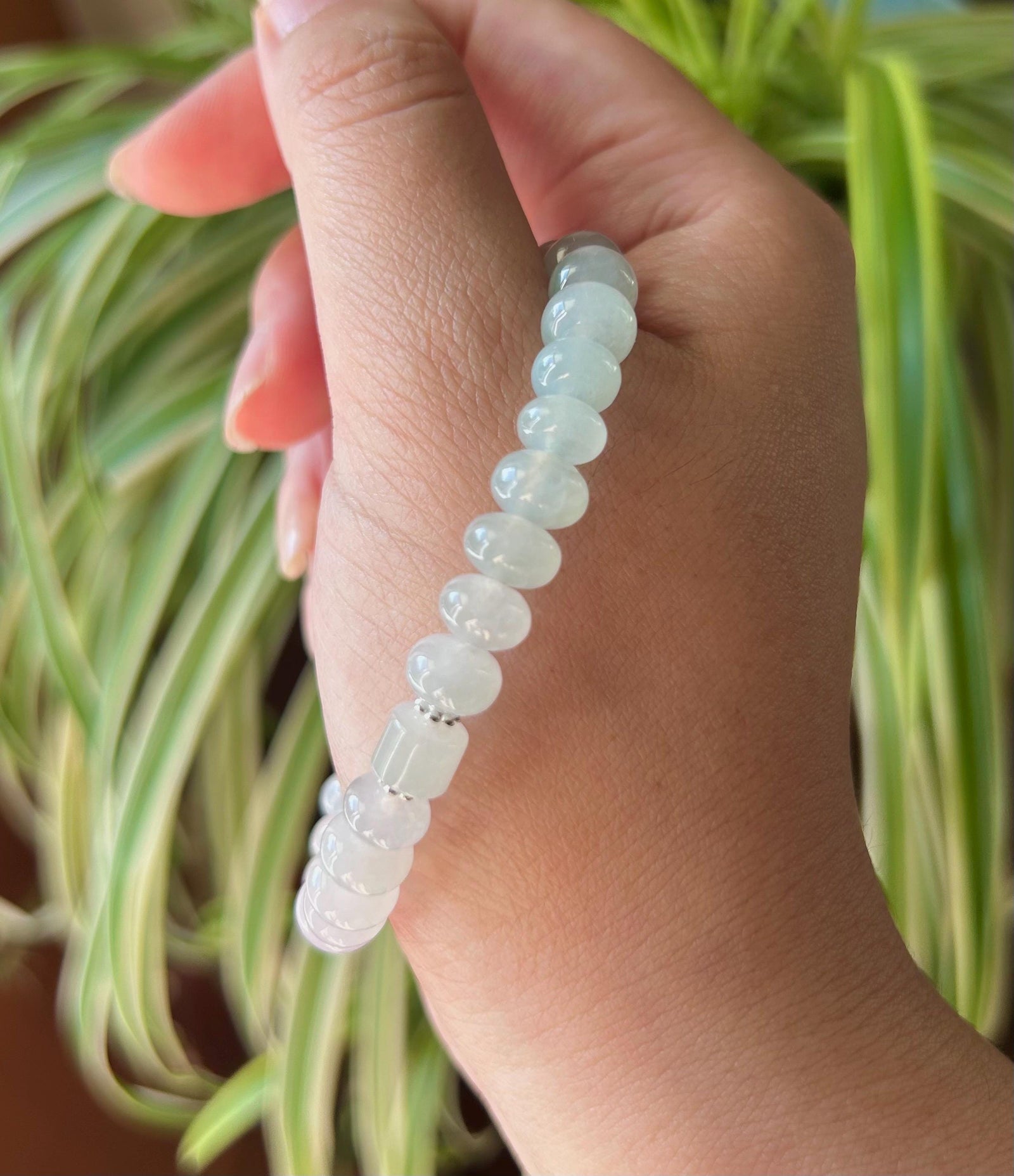 Jadeite Jade Beaded Bracelet Jewelry Gift for Her Natural Burmese Type A Highly Translucent Icy Blue & White Gradient Color 8mm Jade