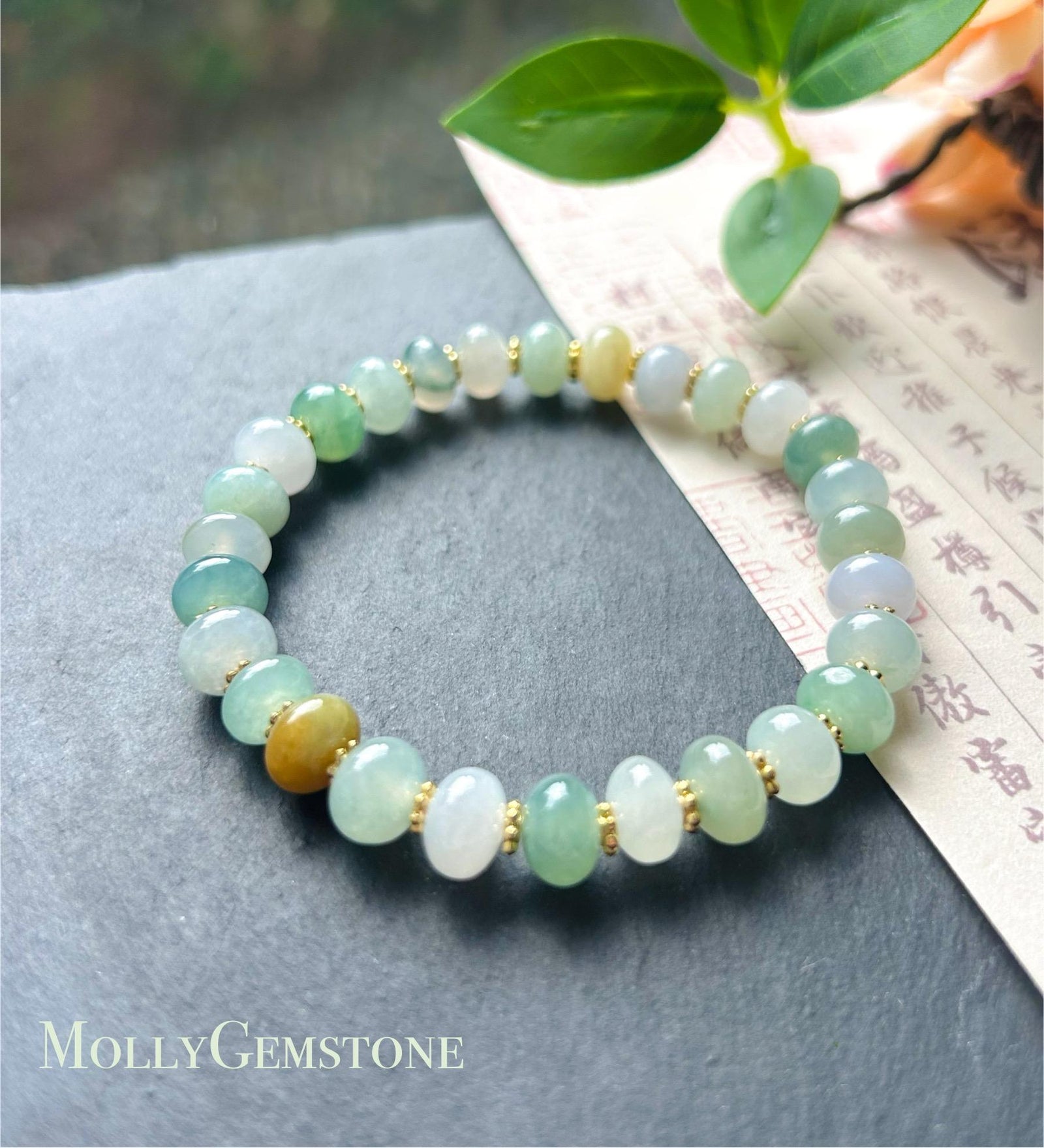 Jadeite Jade Beaded Bracelet Jewelry Gift for Her Natural Burmese Type A Icy High Translucency Jadeite Multi-color 8.3mm Drum Bead Handmade