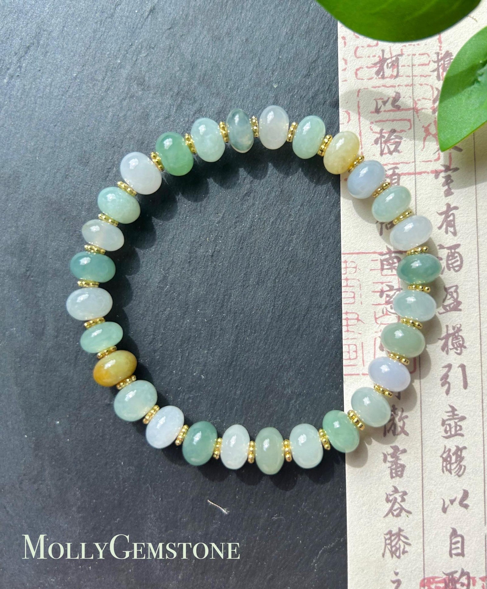 Jadeite Jade Beaded Bracelet Jewelry Gift for Her Natural Burmese Type A Icy High Translucency Jadeite Multi-color 8.3mm Drum Bead Handmade