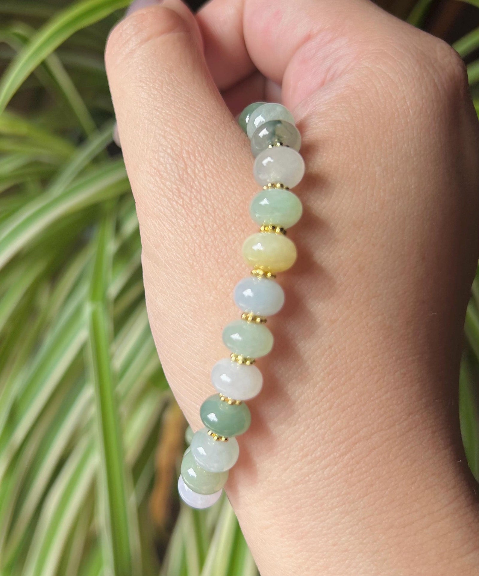 Jadeite Jade Beaded Bracelet Jewelry Gift for Her Natural Burmese Type A Icy High Translucency Jadeite Multi-color 8.3mm Drum Bead Handmade