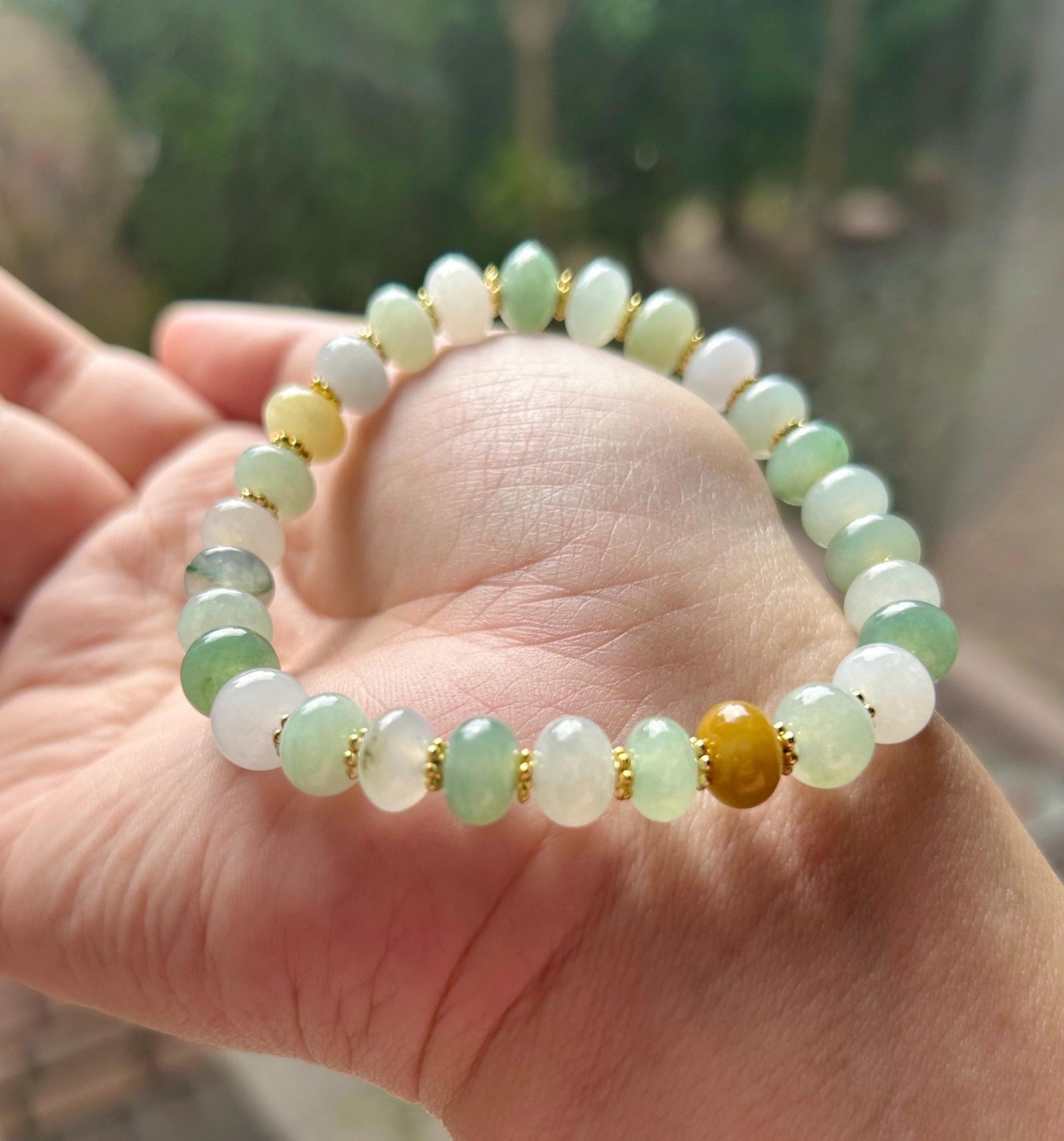 Jadeite Jade Beaded Bracelet Jewelry Gift for Her Natural Burmese Type A Icy High Translucency Jadeite Multi-color 8.3mm Drum Bead Handmade