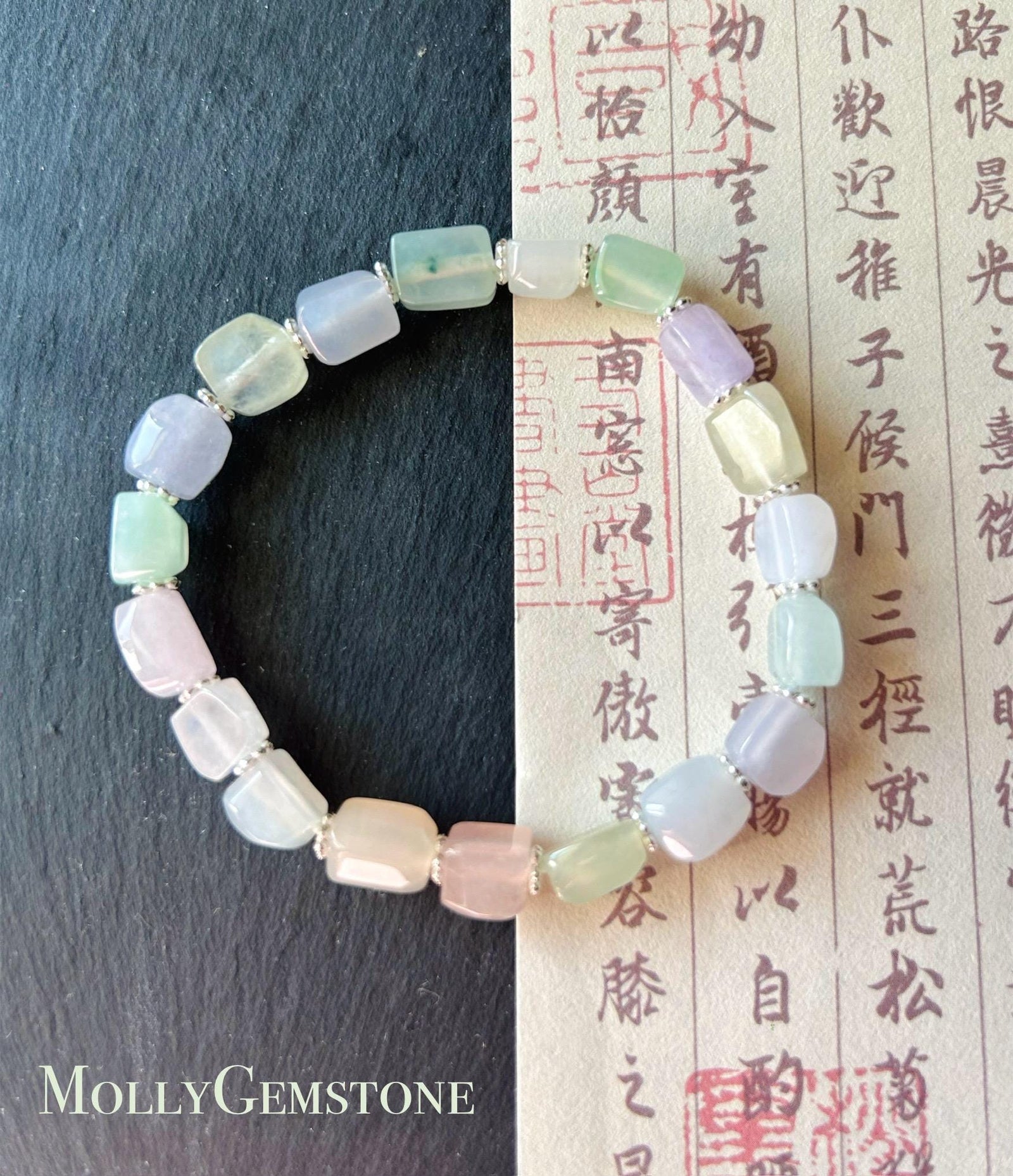 Jadeite Jade Beaded Bracelet Handmade Jewelry Gift for Her Natural Burmese Icy High Translucency Type A Multicolor Rainbow Ice Cube Jade 8mm