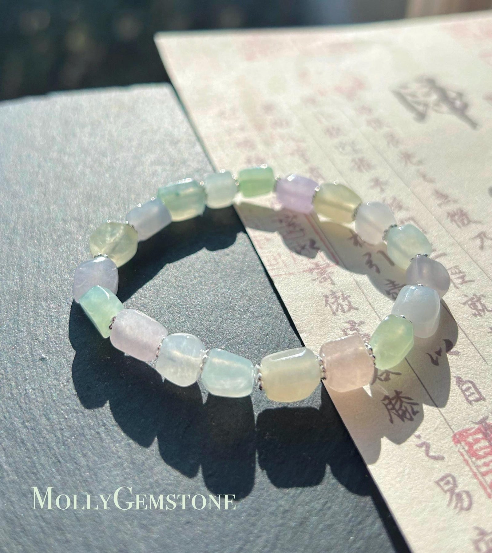 Jadeite Jade Beaded Bracelet Handmade Jewelry Gift for Her Natural Burmese Icy High Translucency Type A Multicolor Rainbow Ice Cube Jade 8mm