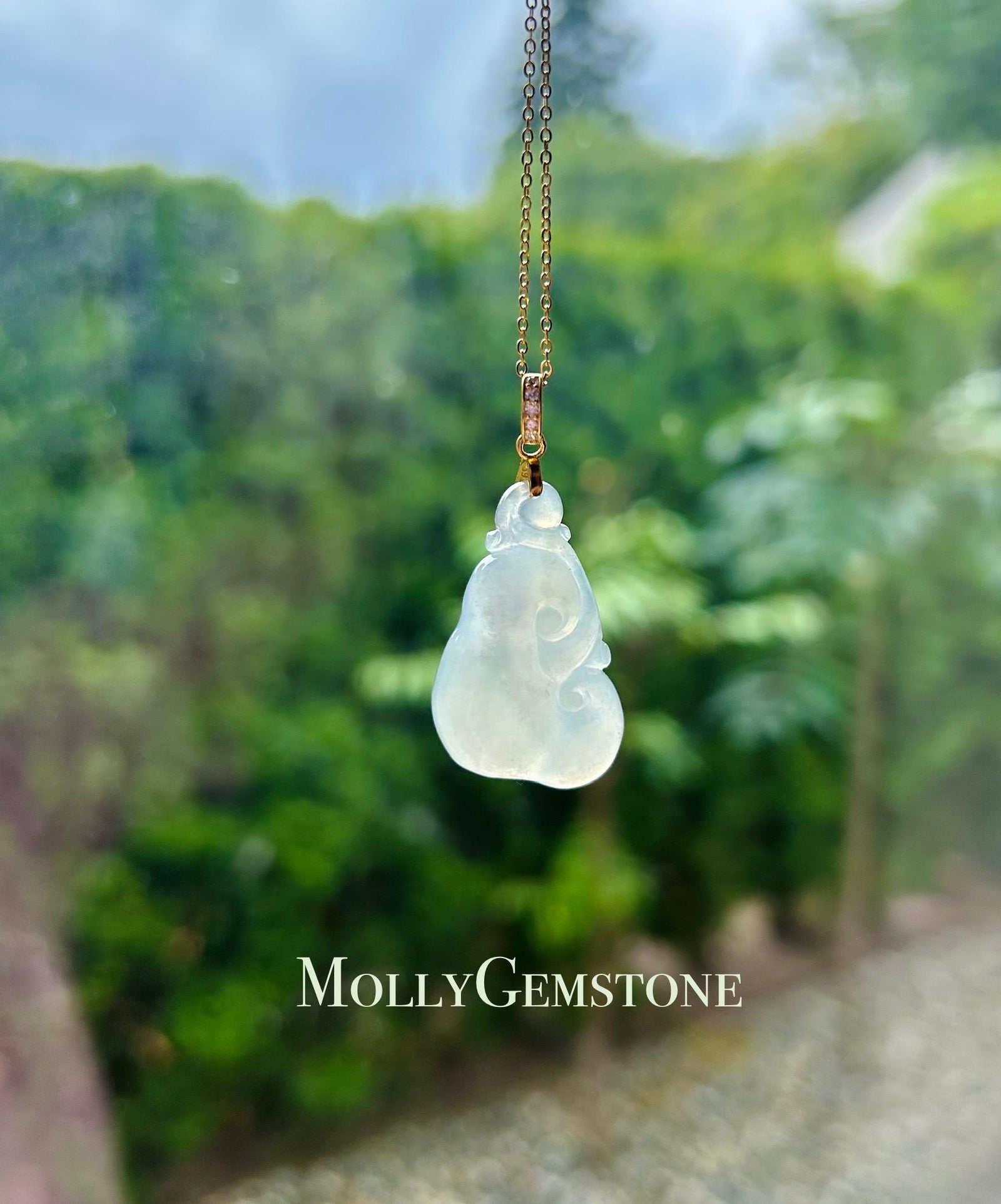Jadeite Jade Pendant Necklace Jewelry Gift for Her Natural Burmese Type A Icy Highly Translucent Light Blue Jadeite & Sterling Silver RuYi