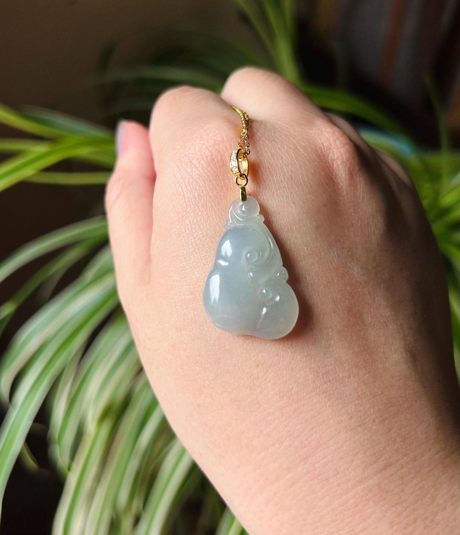 Jadeite Jade Pendant Necklace Jewelry Gift for Her Natural Burmese Type A Icy Highly Translucent Light Blue Jadeite & Sterling Silver RuYi