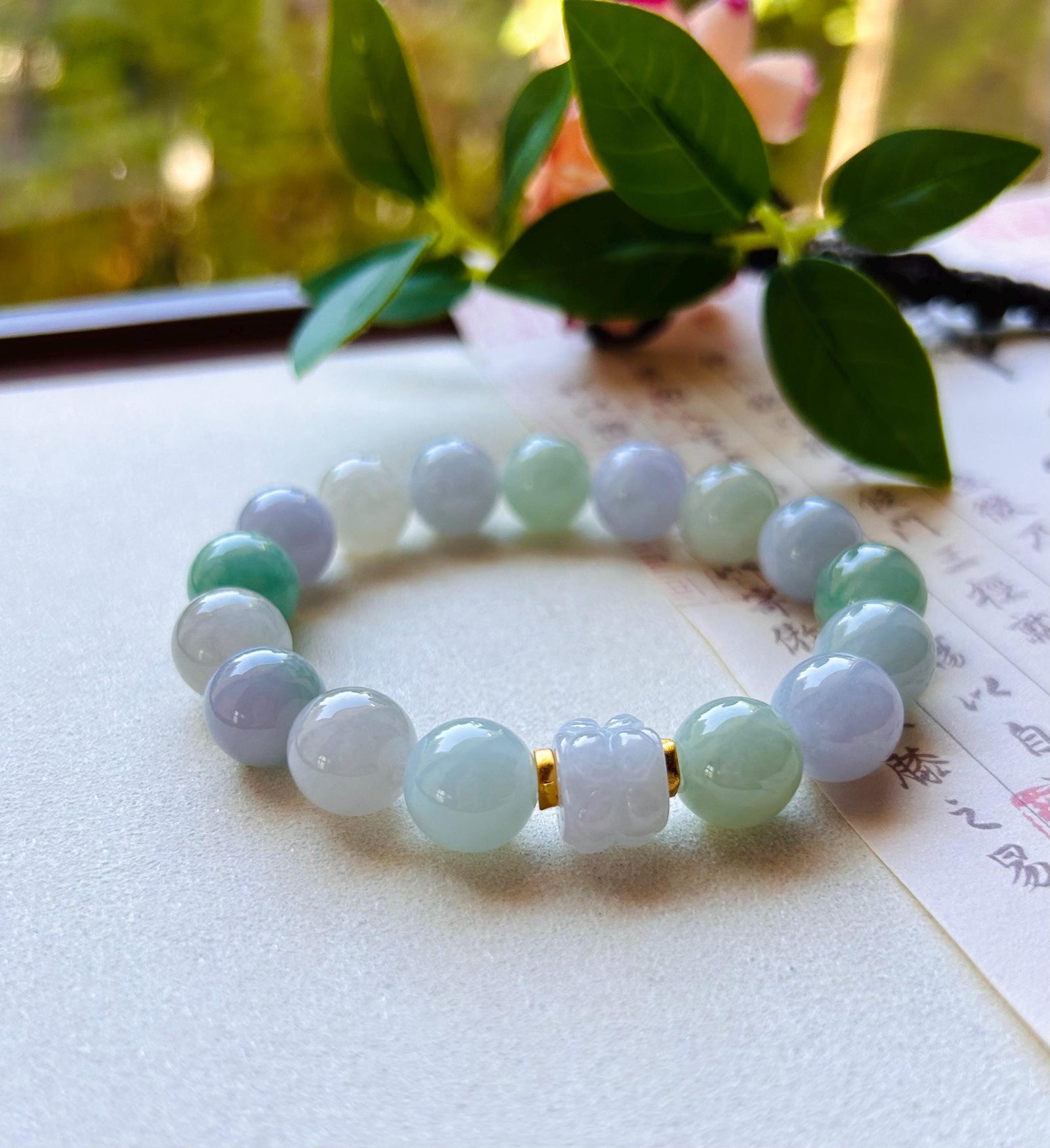 Jadeite Jade Beaded Bracelet Jewelry Gift for Her Natural Burmese Type A Icy Translucent Multicolored Rainbow 11.5mm BIG Beads Jade