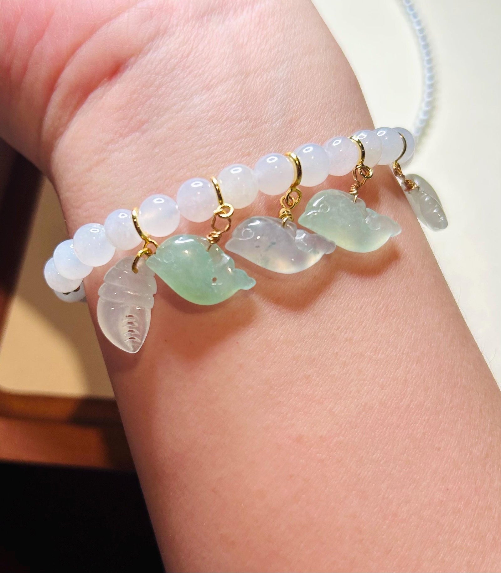 Jadeite Jade Bracelet Charm Necklace Pendant Jewelry Handmade Gift for Her Natural Untreated Burmese Type A Highly Translucent Dolphin Charm