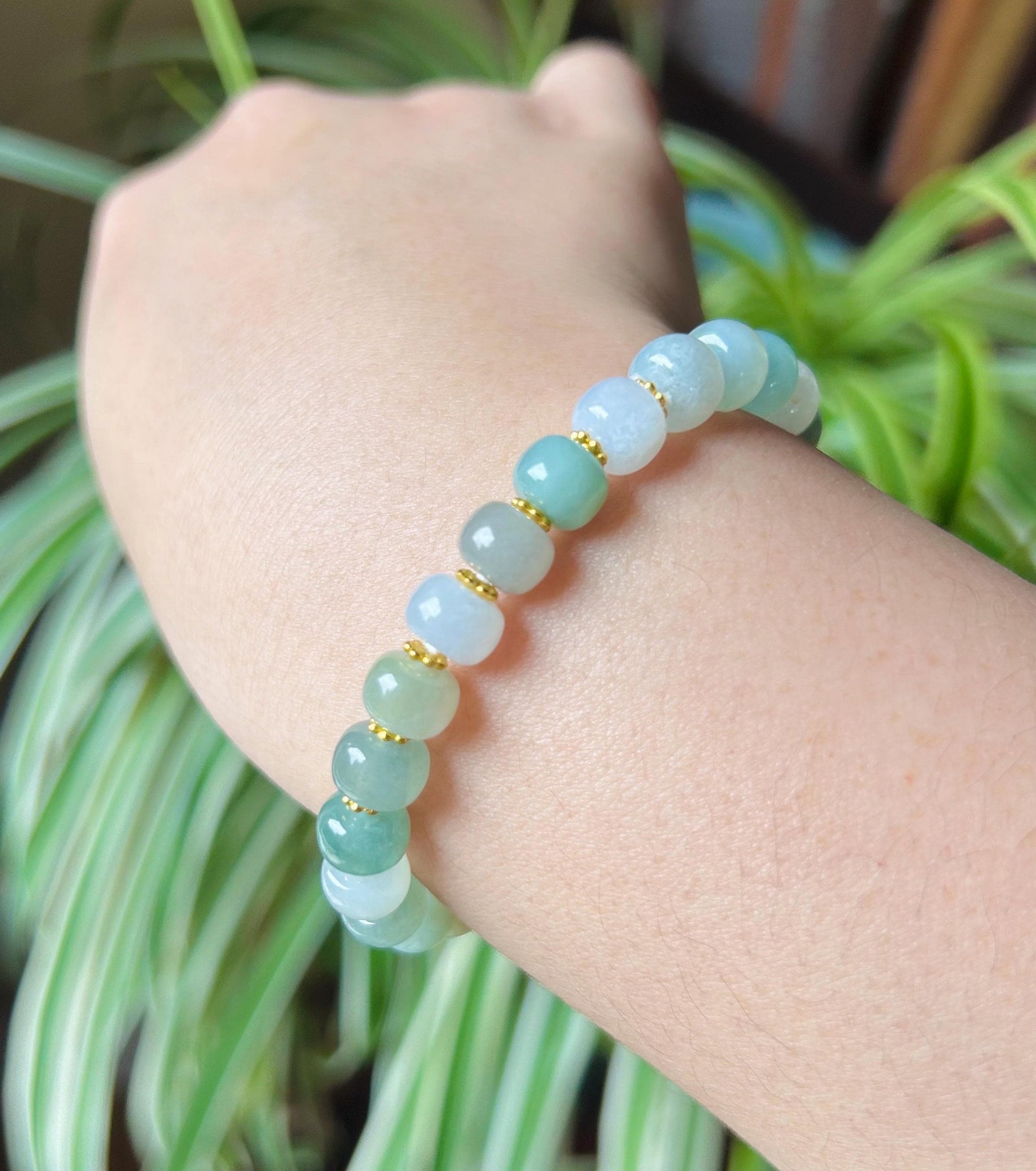 Jadeite Jade Beaded Bracelet Handmade Jewelry Gift for Her Natural Untreated Burmese Type A Icy Translucent Jadeite Multi-color Feicui 8mm