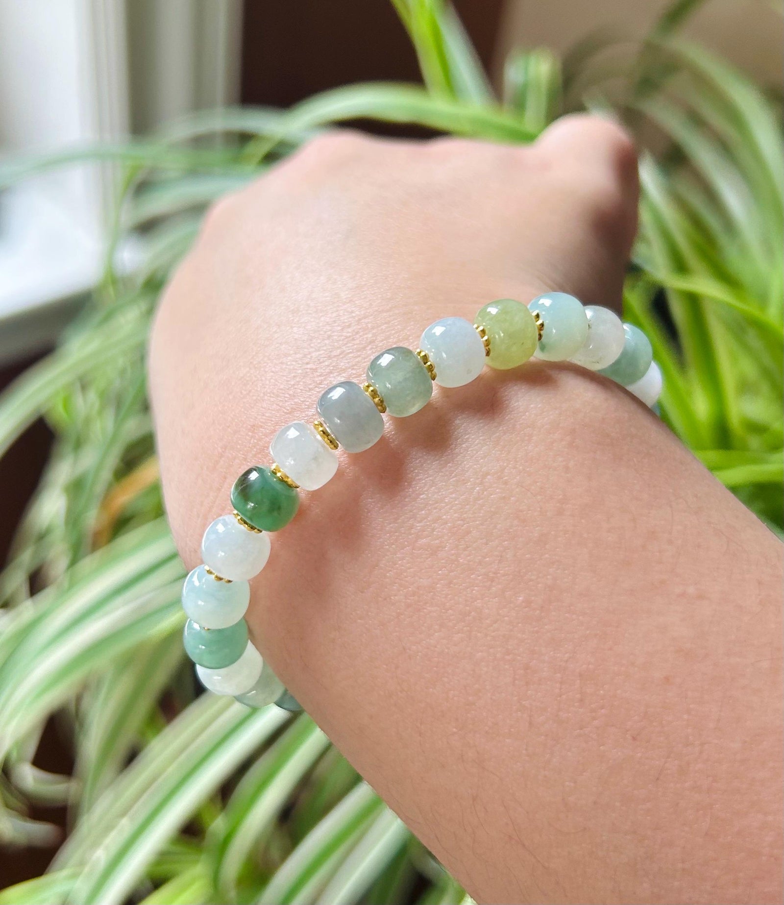 Jadeite Jade Beaded Bracelet Handmade Jewelry Gift for Her Natural Untreated Burmese Type A Icy Translucent Jadeite Multi-color Feicui 8mm