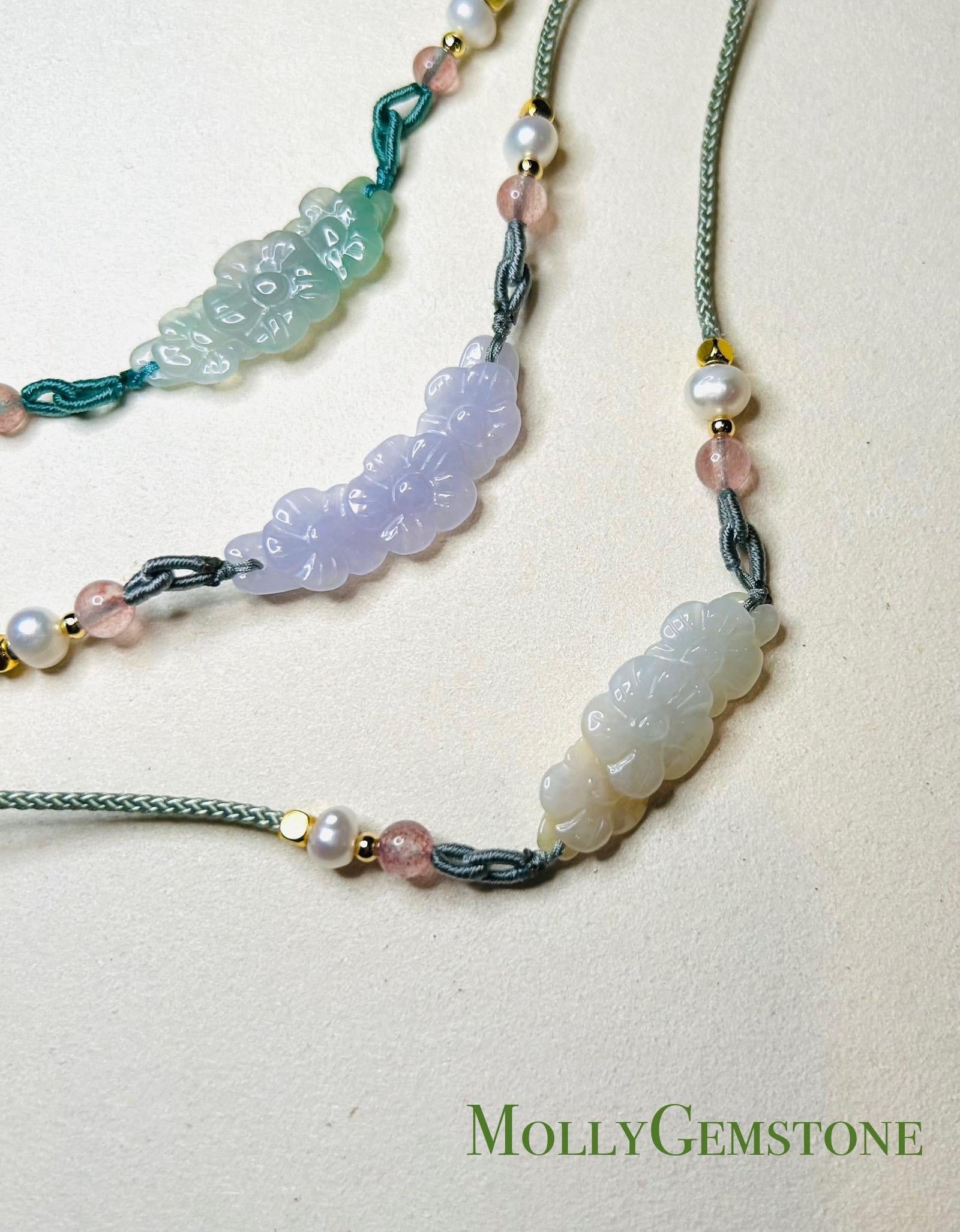 Jadeite Jade Crecent Pendant Jewelry Gift Natural Burmese Type A Translucent Icy Green Purple Yellow Jade Carved Flowers Handwowen Necklace