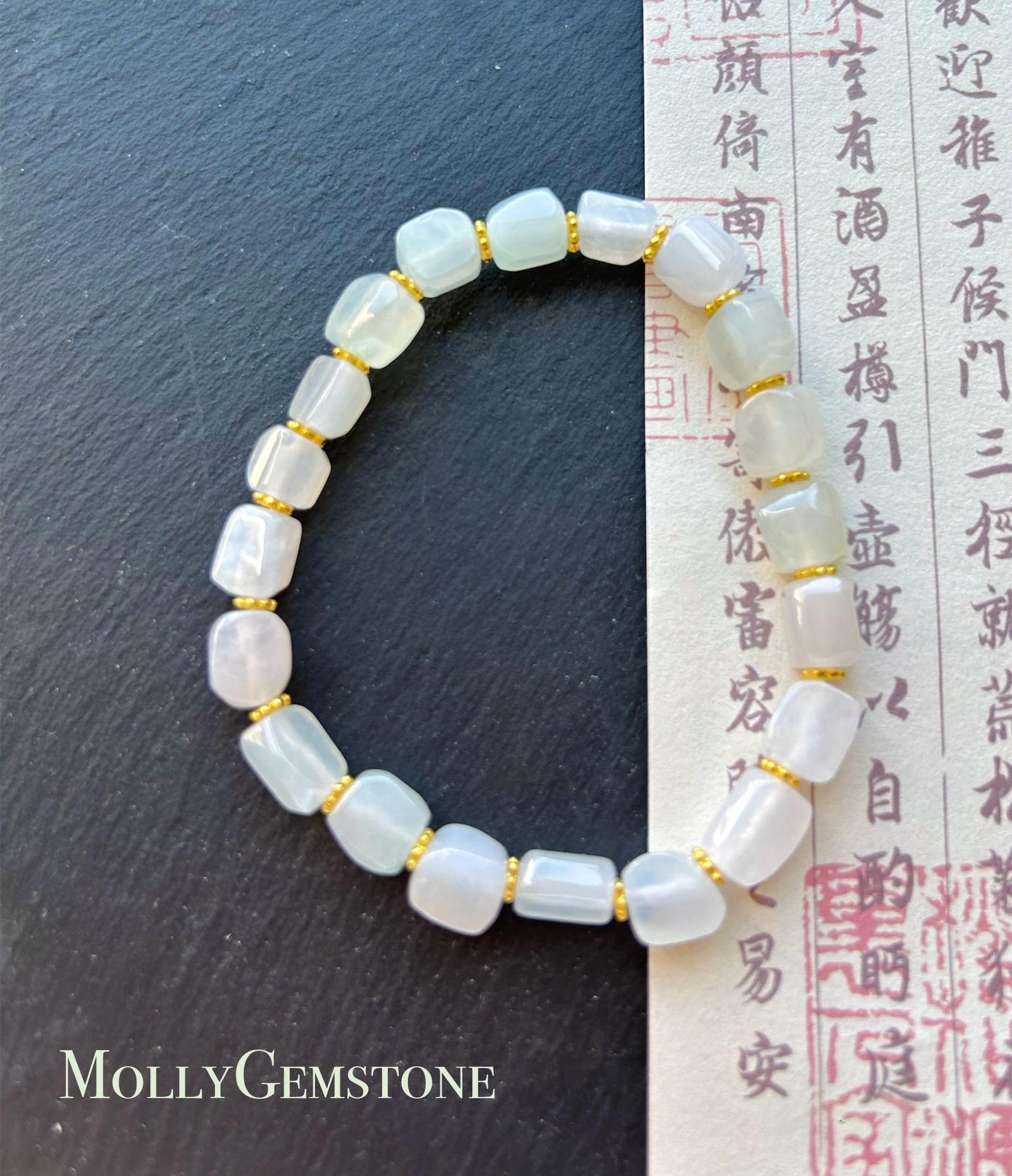 Jadeite Jade Beaded Bracelet Handmade Jewelry Gift for Her Natural Burmese Type A Icy High Translucency Icy White Ice Cube Jade 8mm