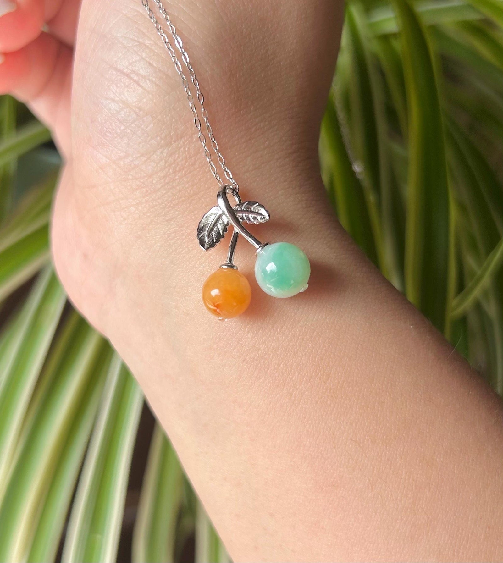 Jadeite Jade Pendant Dainty Fruit Necklace Jewelry Gift for Her Burmese Untreated Type A Icy Translucent Multicolor Jade Sterling Silver