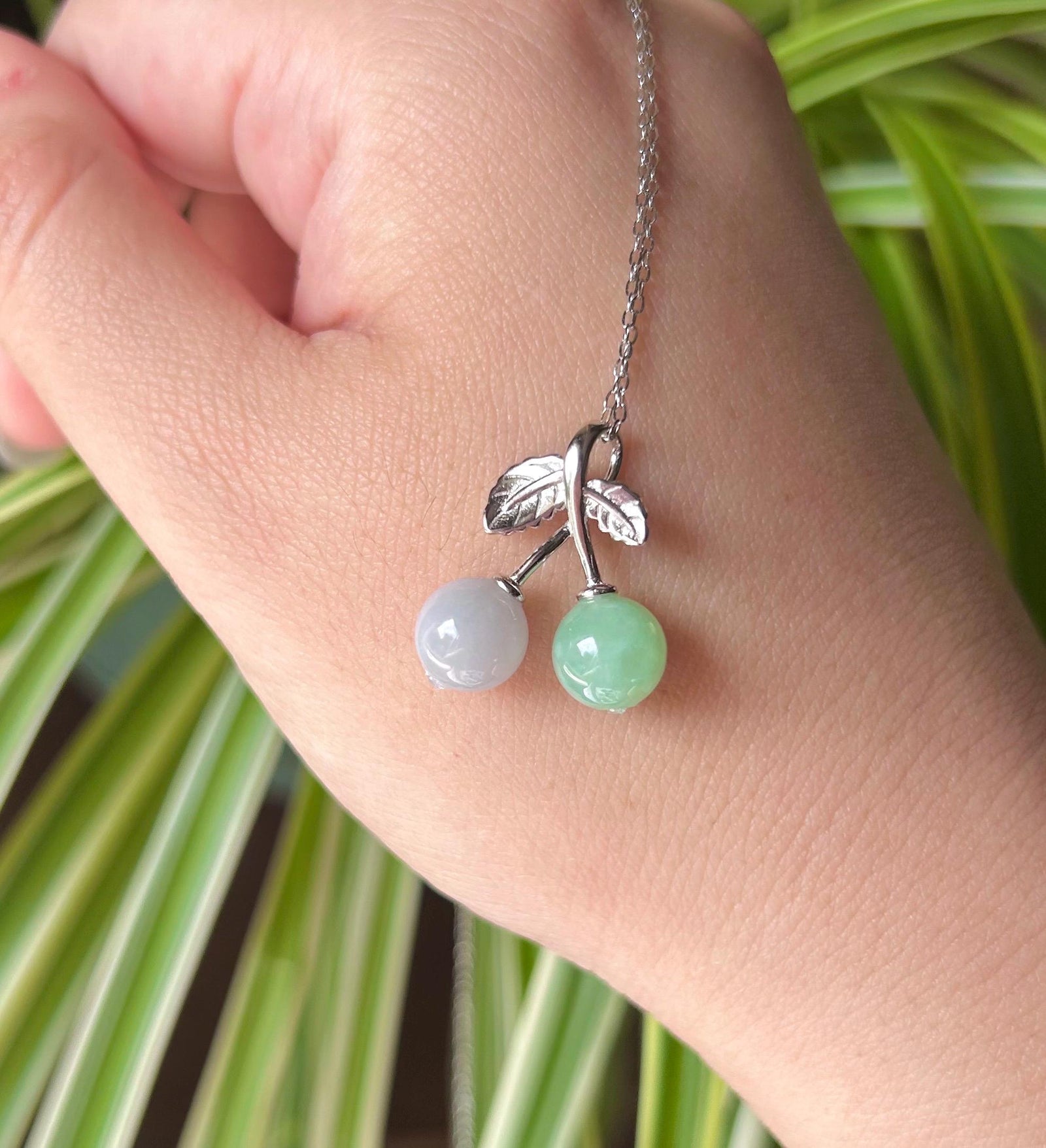 Jadeite Jade Pendant Dainty Fruit Necklace Jewelry Gift for Her Burmese Untreated Type A Icy Translucent Multicolor Jade Sterling Silver
