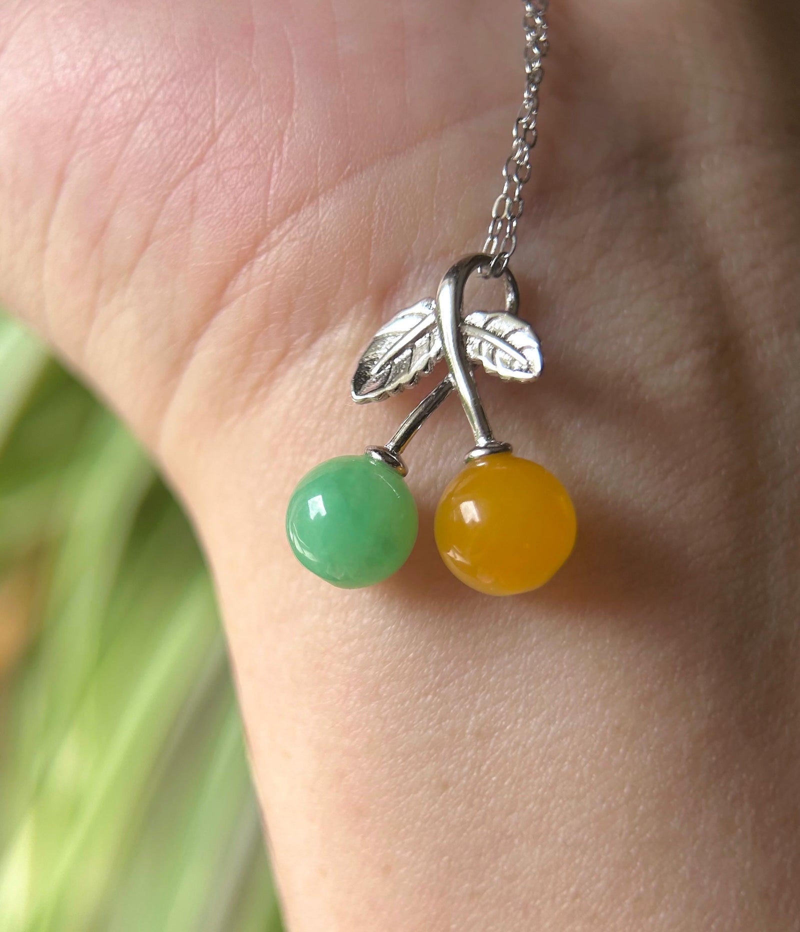 Jadeite Jade Pendant Dainty Fruit Necklace Jewelry Gift for Her Burmese Untreated Type A Icy Translucent Multicolor Jade Sterling Silver