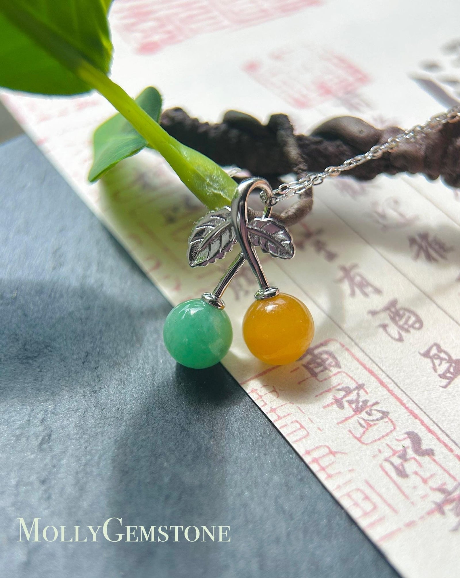 Jadeite Jade Pendant Dainty Fruit Necklace Jewelry Gift for Her Burmese Untreated Type A Icy Translucent Multicolor Jade Sterling Silver