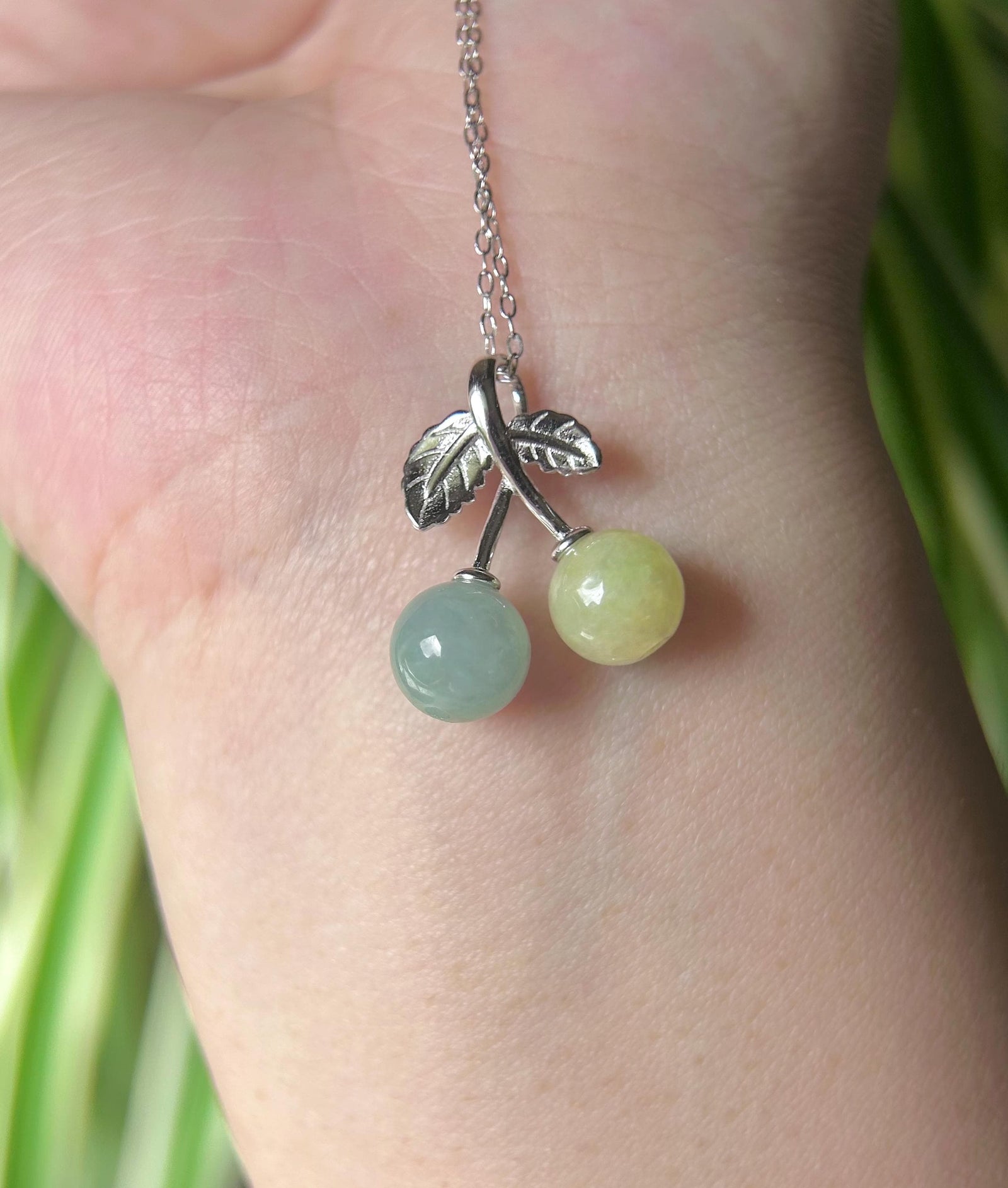 Jadeite Jade Pendant Dainty Fruit Necklace Jewelry Gift for Her Burmese Untreated Type A Icy Translucent Multicolor Jade Sterling Silver