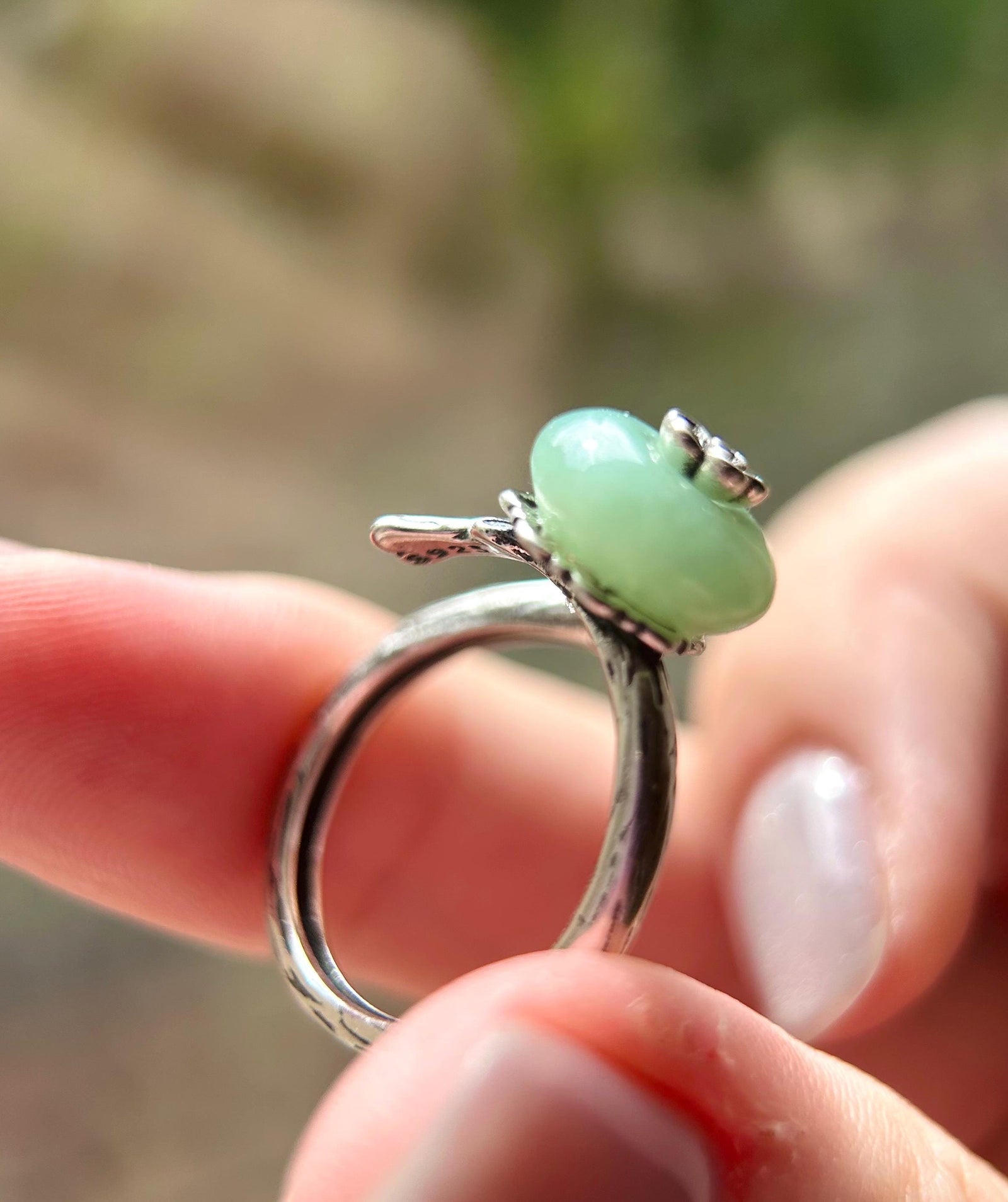 Natural Jadeite Jade Lucky Donut Ring Jewelry Gift for Her Burmese Type A Icy Gelatinous Green Peace Buckle Adjustable Sterling Silver Ring