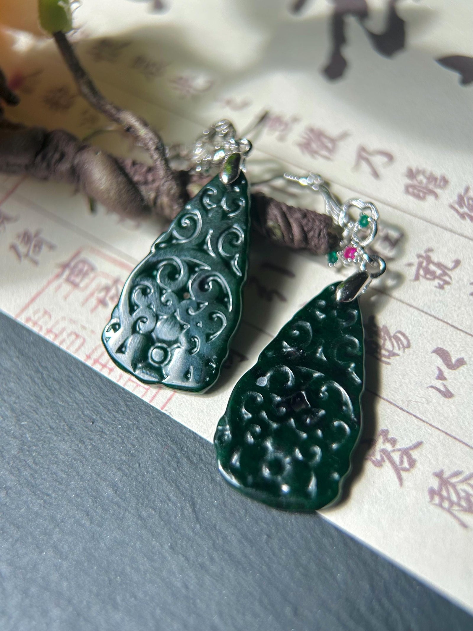 Jadeite Jade & Silver Earrings Handcrafted Jewelry Gift for Her Natural Burmese Type A Icy Translucent Gelatinous Icy Dark Green Jade