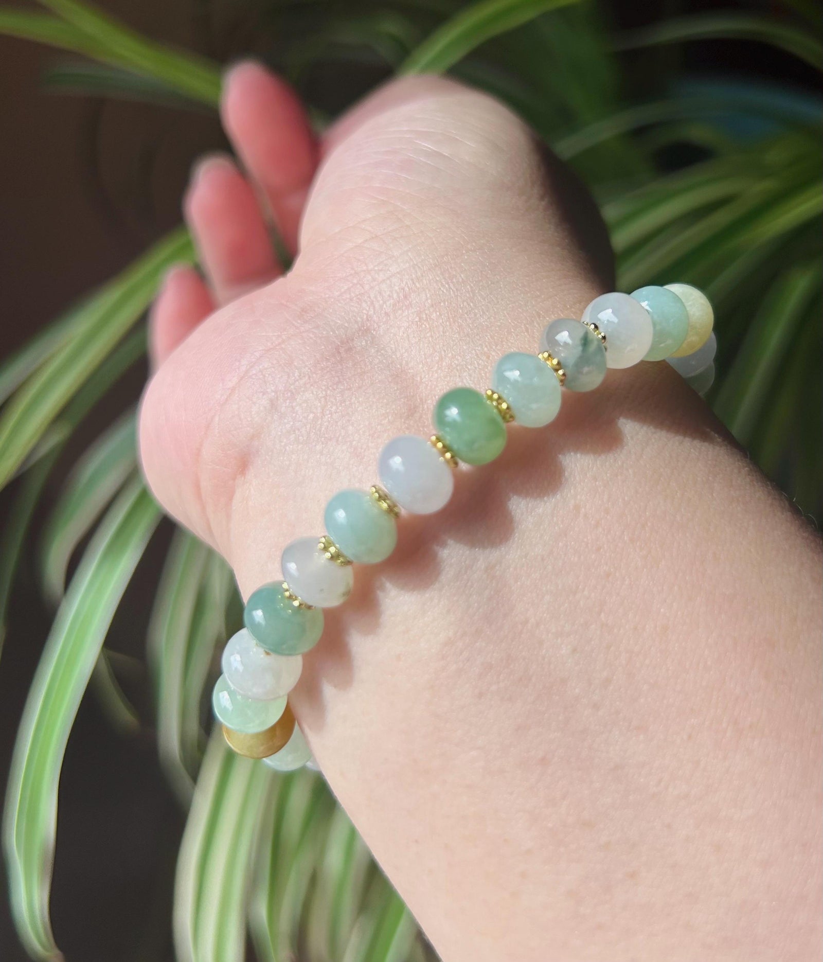 Jadeite Jade Beaded Bracelet Jewelry Gift for Her Natural Burmese Type A Icy High Translucency Jadeite Multi-color 8.3mm Drum Bead Handmade