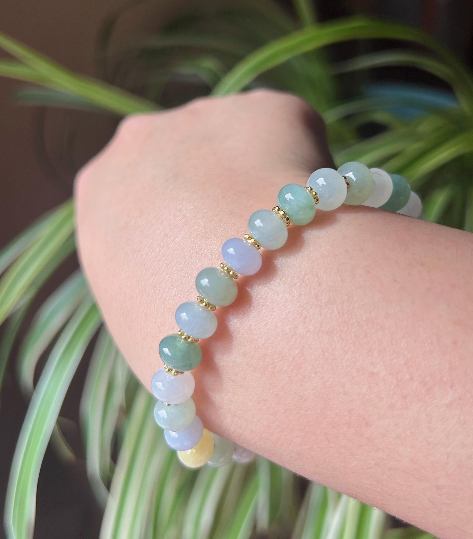 Jadeite Jade Beaded Bracelet Jewelry Gift for Her Natural Burmese Type A Icy High Translucency Jadeite Multi-color 8.3mm Drum Bead Handmade