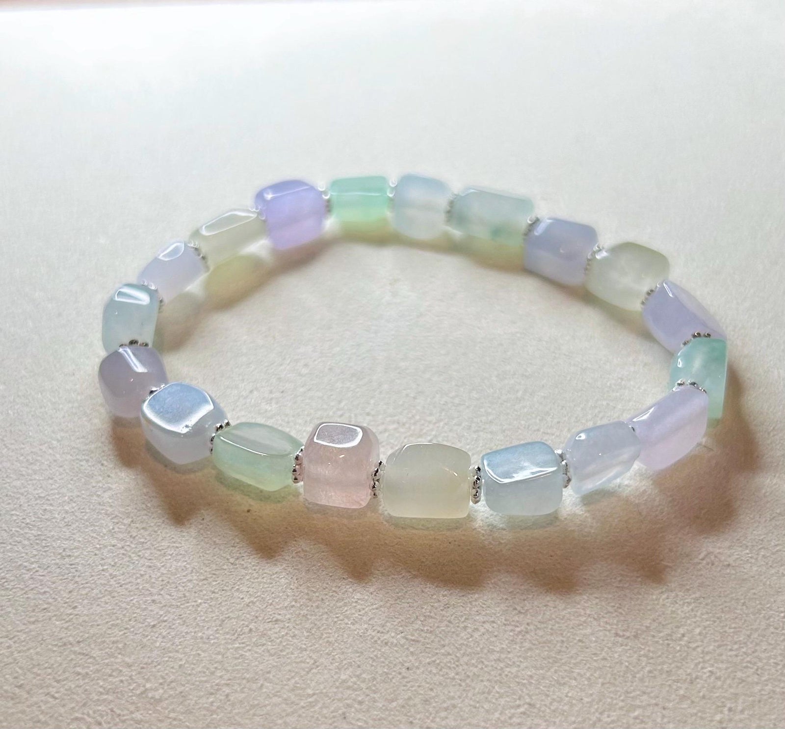 Jadeite Jade Beaded Bracelet Handmade Jewelry Gift for Her Natural Burmese Icy High Translucency Type A Multicolor Rainbow Ice Cube Jade 8mm
