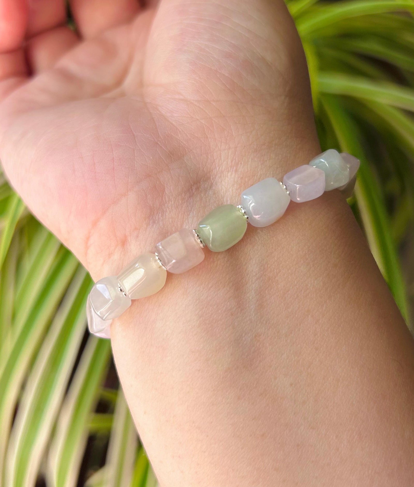 Jadeite Jade Beaded Bracelet Handmade Jewelry Gift for Her Natural Burmese Icy High Translucency Type A Multicolor Rainbow Ice Cube Jade 8mm