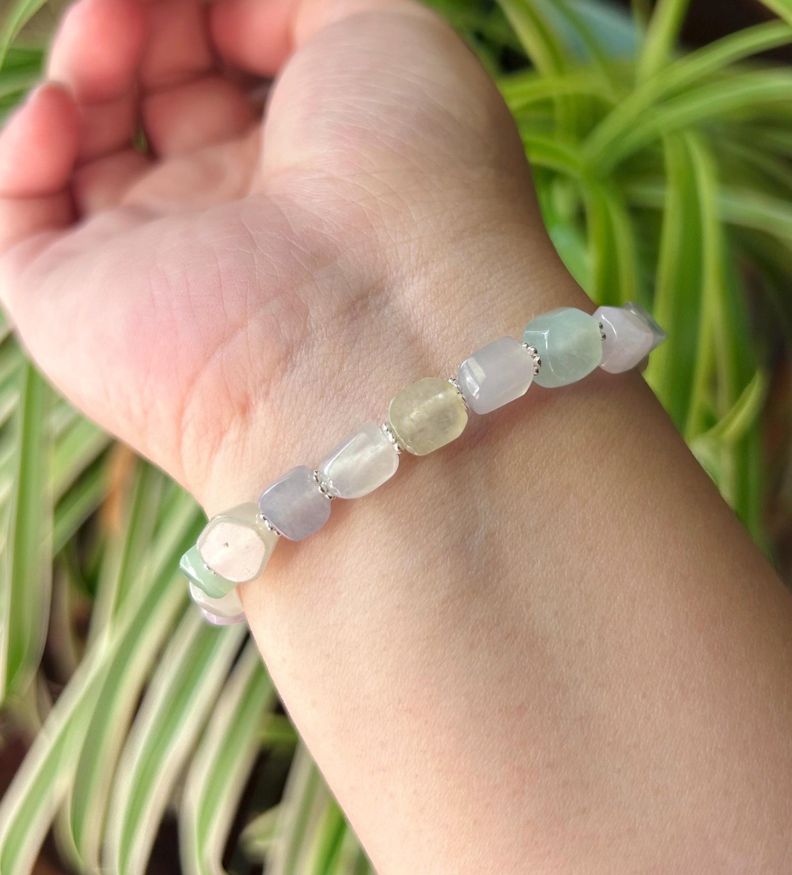 Jadeite Jade Beaded Bracelet Handmade Jewelry Gift for Her Natural Burmese Icy High Translucency Type A Multicolor Rainbow Ice Cube Jade 8mm