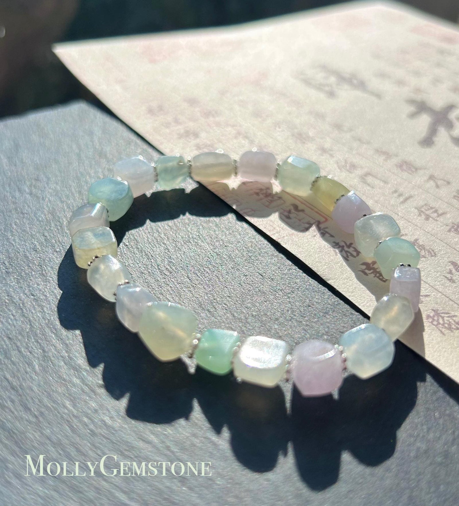 Jadeite Jade Beaded Bracelet Handmade Jewelry Gift for Her Natural Burmese Icy High Translucency Type A Multicolor Rainbow Ice Cube Jade 8mm