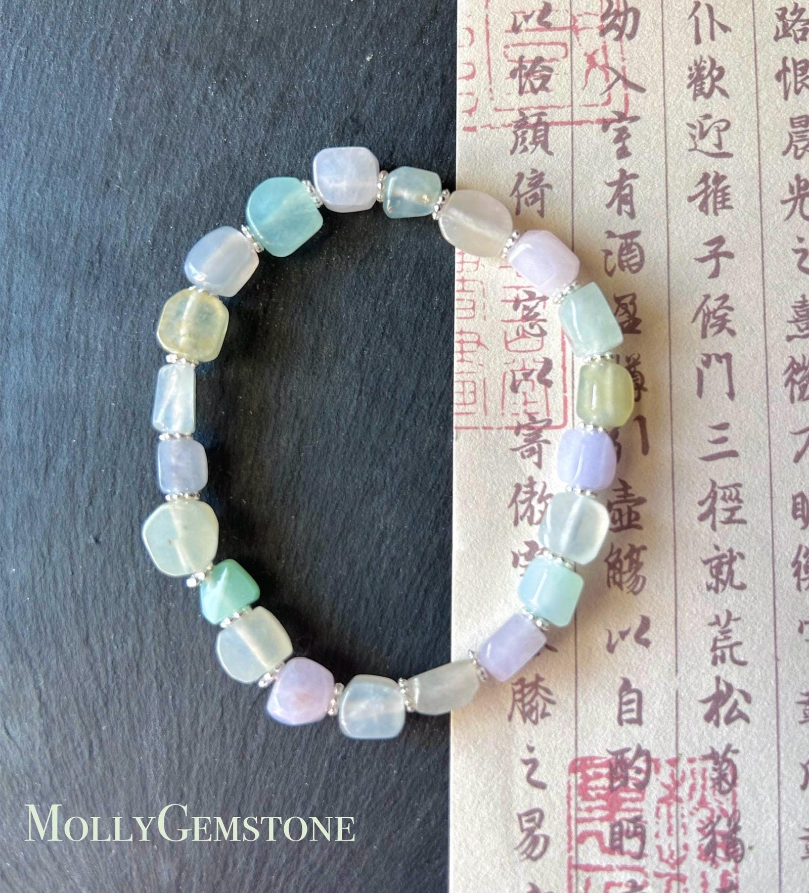 Jadeite Jade Beaded Bracelet Handmade Jewelry Gift for Her Natural Burmese Icy High Translucency Type A Multicolor Rainbow Ice Cube Jade 8mm
