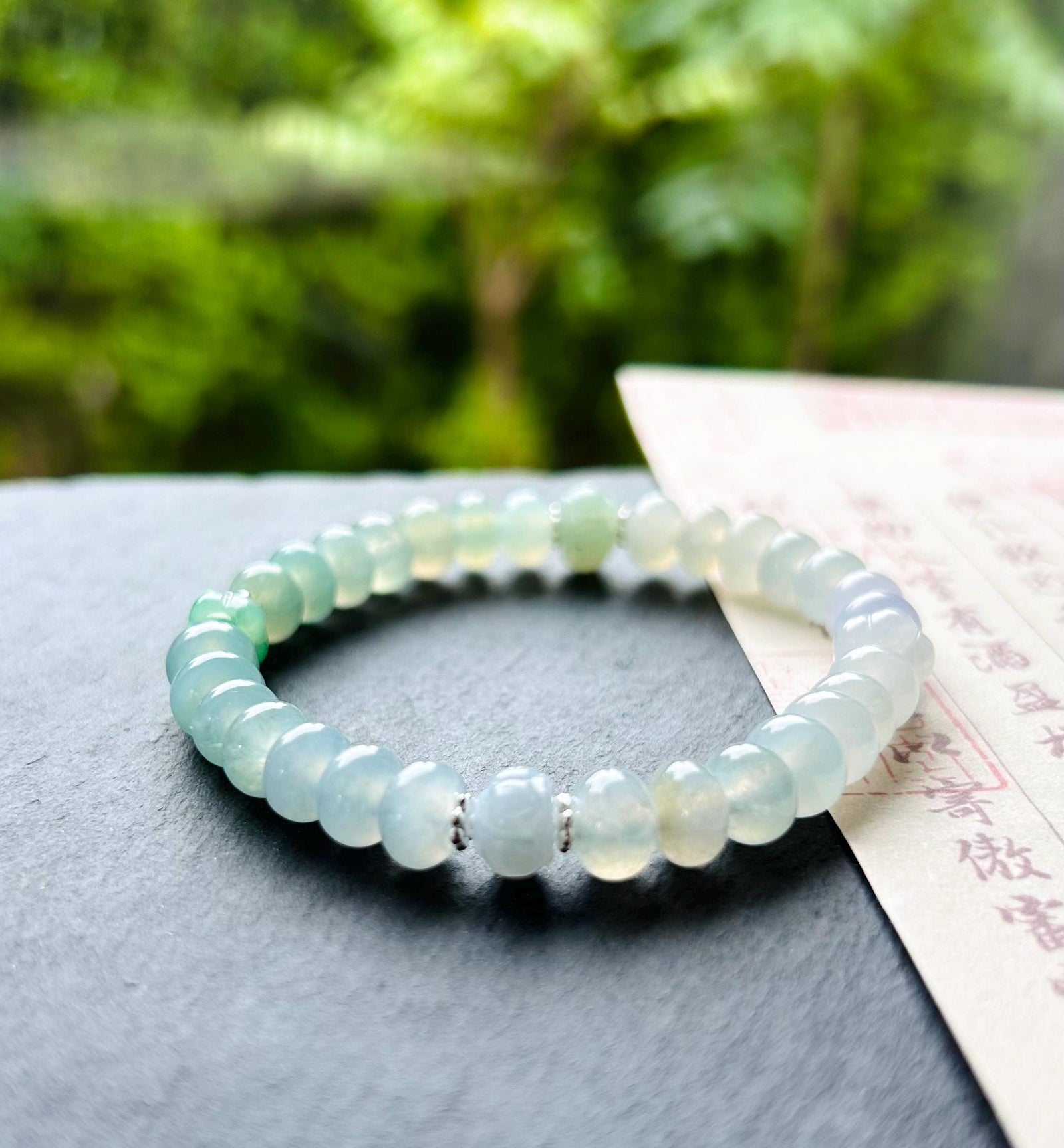 Jadeite Jade Beaded Bracelet Jewelry Gift for Her Natural Burmese Type A Icy Superior Translucency Jade Multicolor Drum Bead Handmade 7.5mm