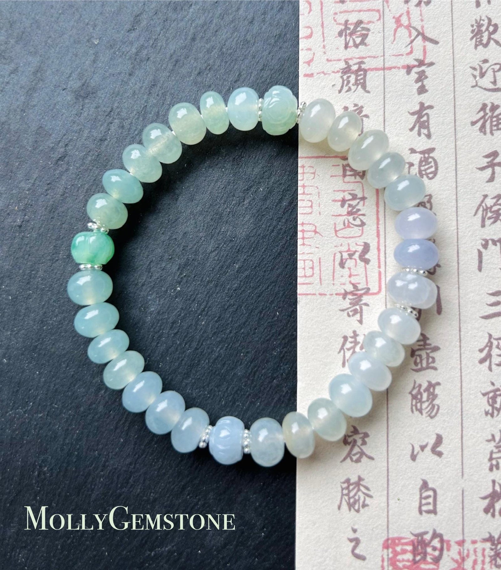 Jadeite Jade Beaded Bracelet Jewelry Gift for Her Natural Burmese Type A Icy Superior Translucency Jade Multicolor Drum Bead Handmade 7.5mm