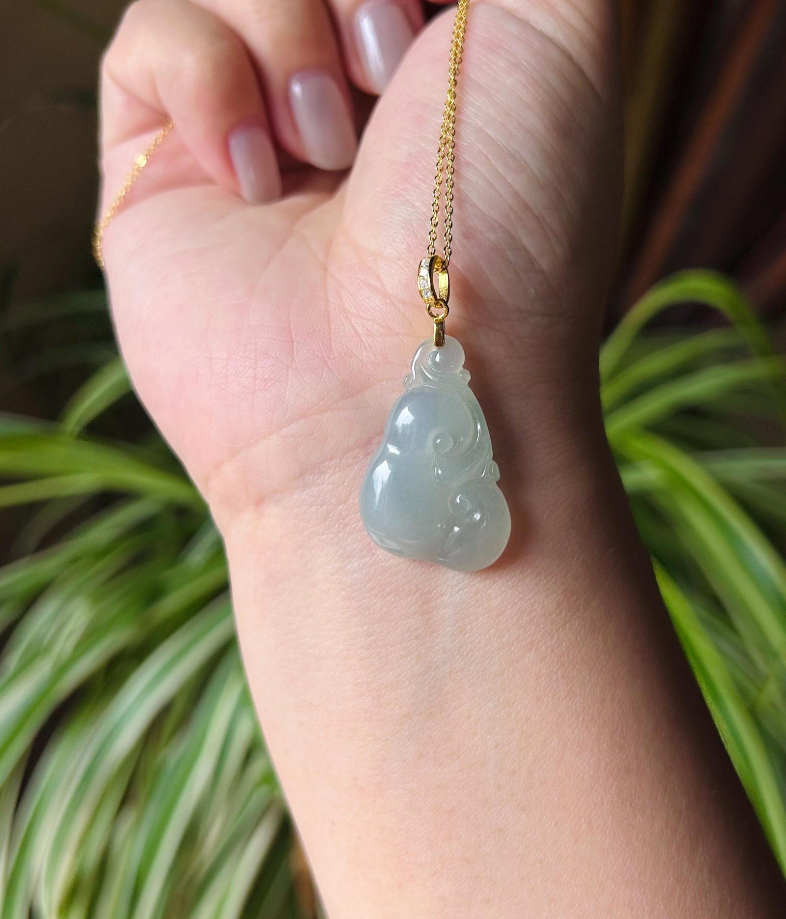 Jadeite Jade Pendant Necklace Jewelry Gift for Her Natural Burmese Type A Icy Highly Translucent Light Blue Jadeite & Sterling Silver RuYi