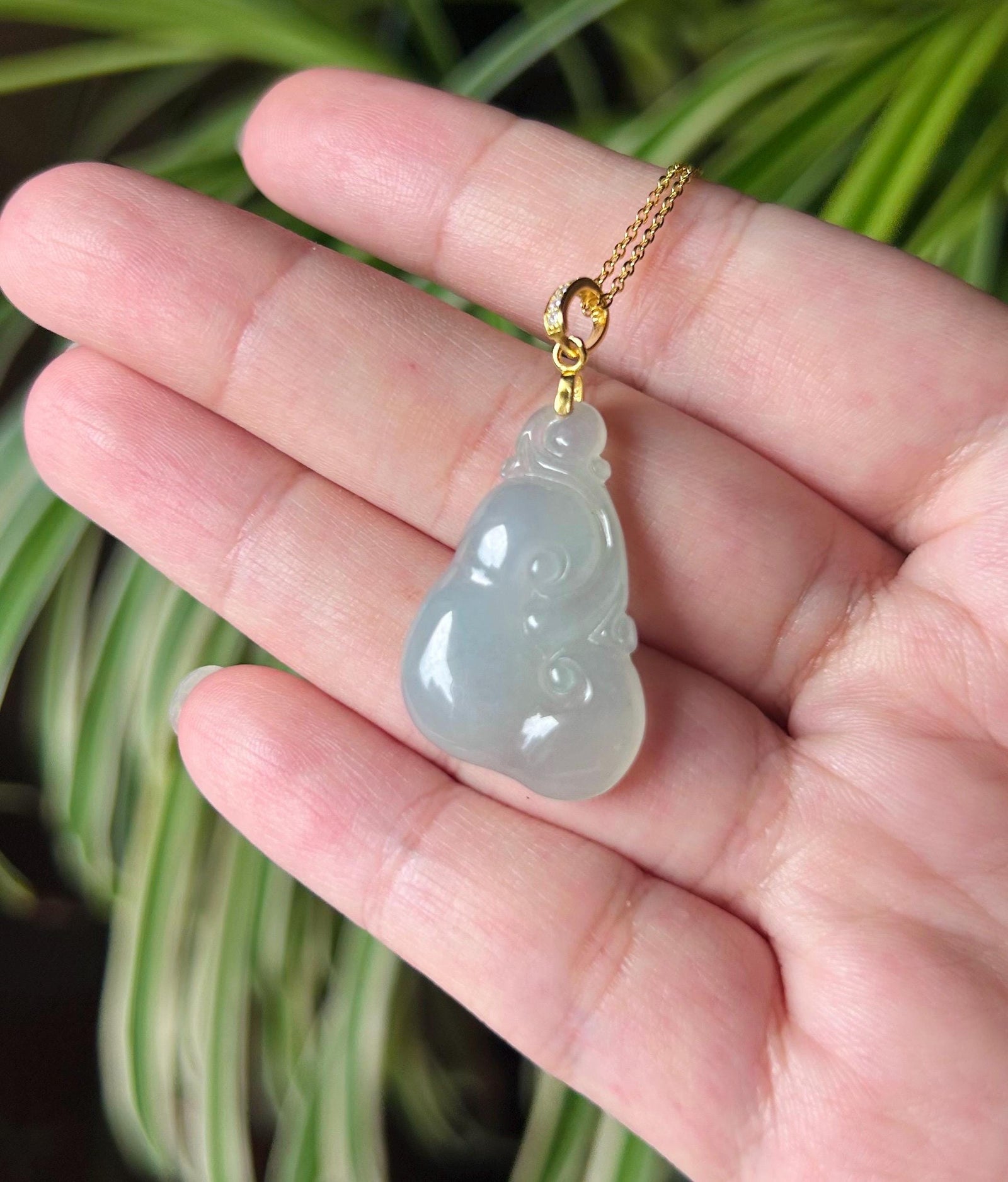 Jadeite Jade Pendant Necklace Jewelry Gift for Her Natural Burmese Type A Icy Highly Translucent Light Blue Jadeite & Sterling Silver RuYi