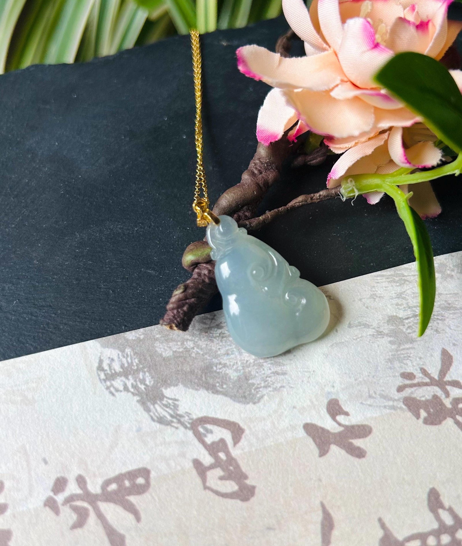 Jadeite Jade Pendant Necklace Jewelry Gift for Her Natural Burmese Type A Icy Highly Translucent Light Blue Jadeite & Sterling Silver RuYi
