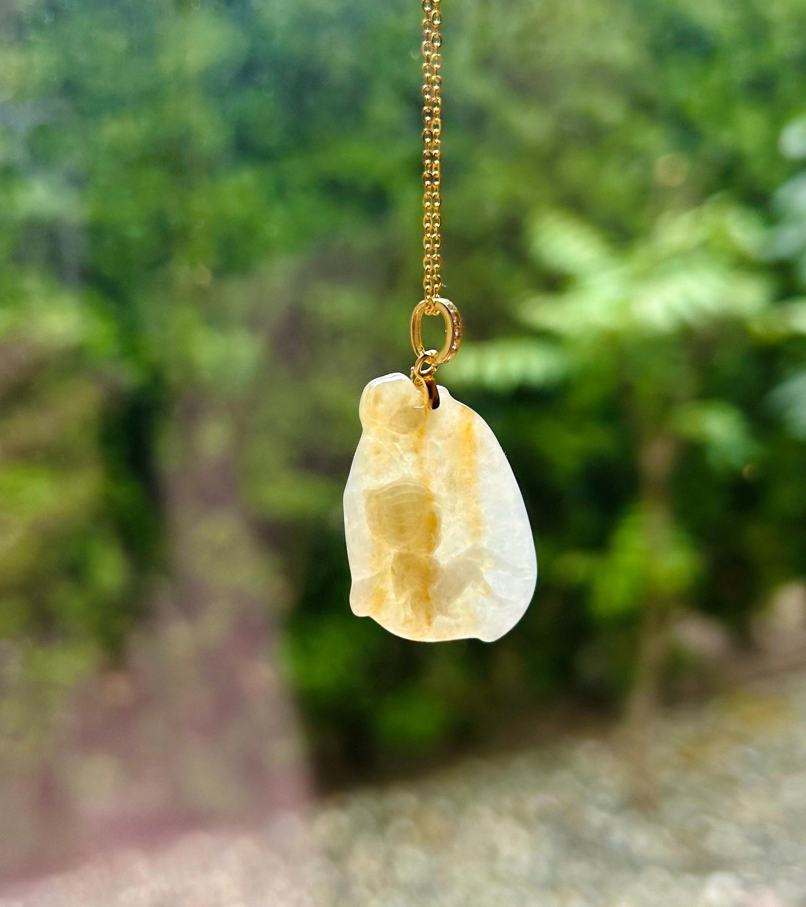 Jadeite Jade Cute Fairy Pendant Necklace Jewelry Gift for Her Natural Burmese Type A Icy Highly Translucent Yellow Jadeite & Sterling Silver
