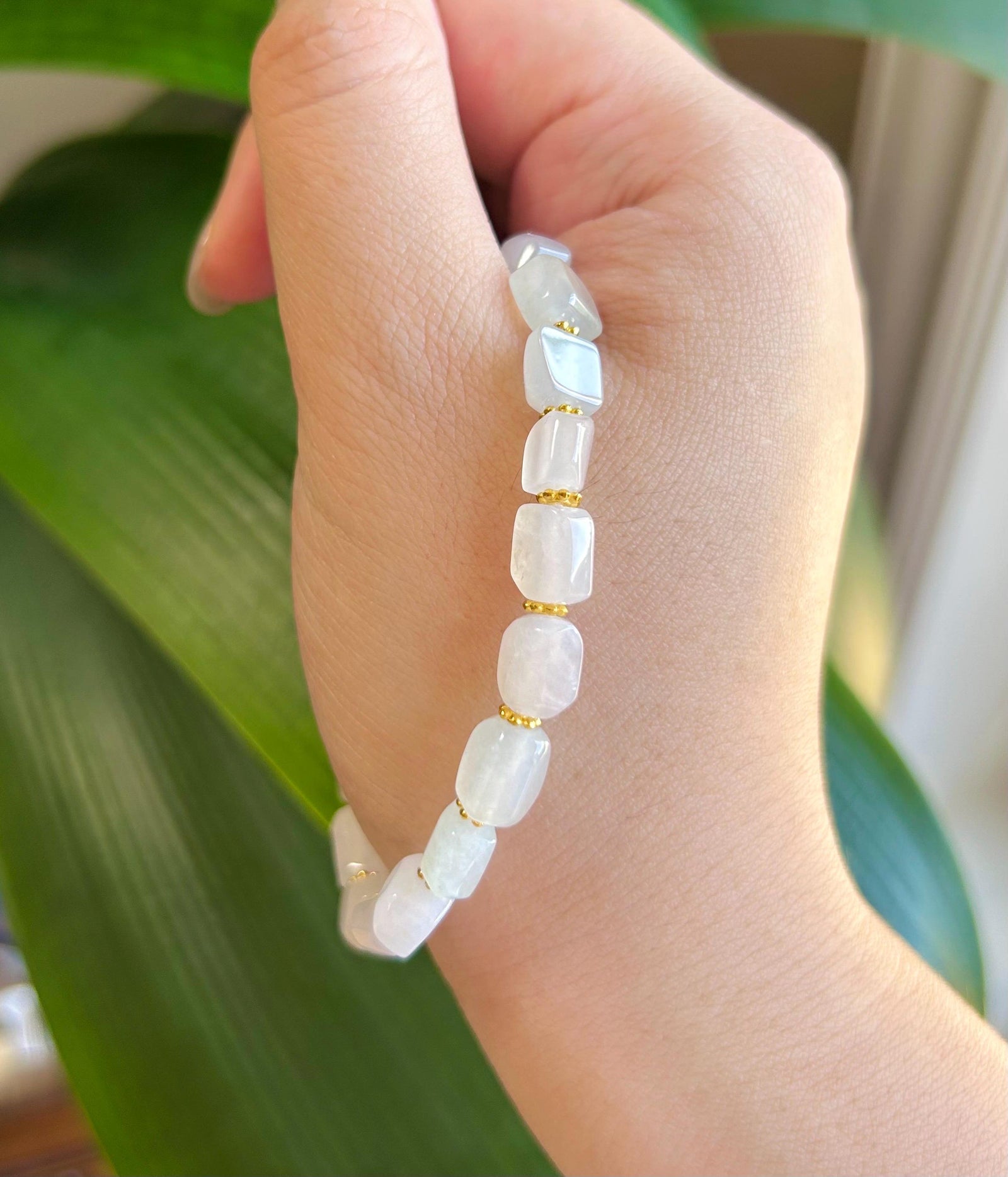 Jadeite Jade Beaded Bracelet Handmade Jewelry Gift for Her Natural Burmese Type A Icy High Translucency Icy White Ice Cube Jade 8mm