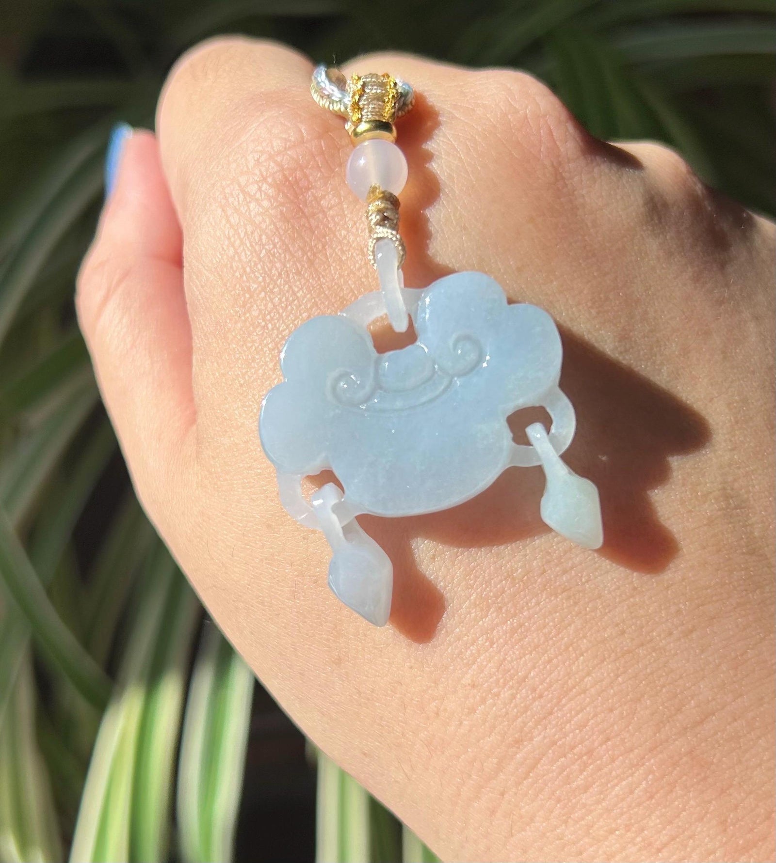 Jadeite Jade As-You-Wish Lock HandCarved Pendant Necklace Jewelry Gift for Her Natural Burmese Untreated Type A Icy Translucent Blue Ruyi